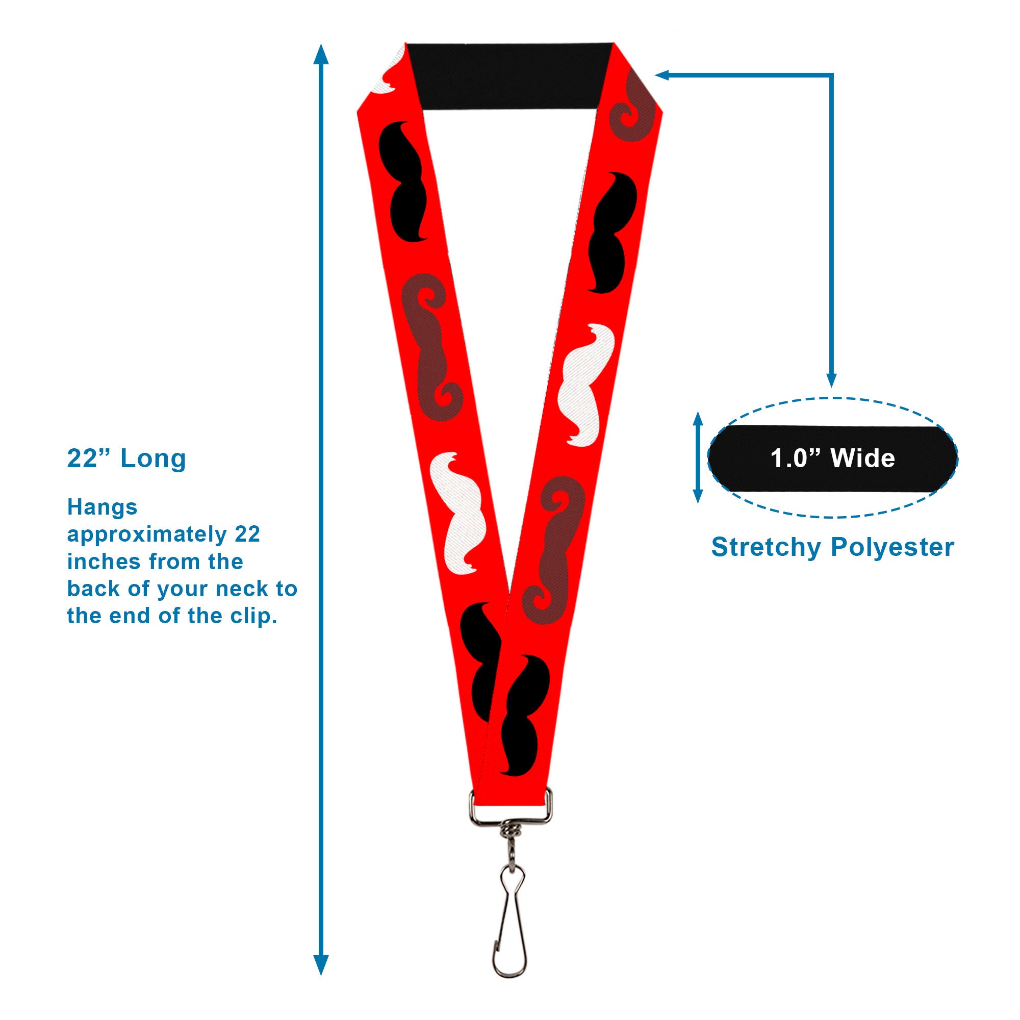 Lanyard - 1.0" - Mustaches Red Brown White Black Lanyards Buckle-Down