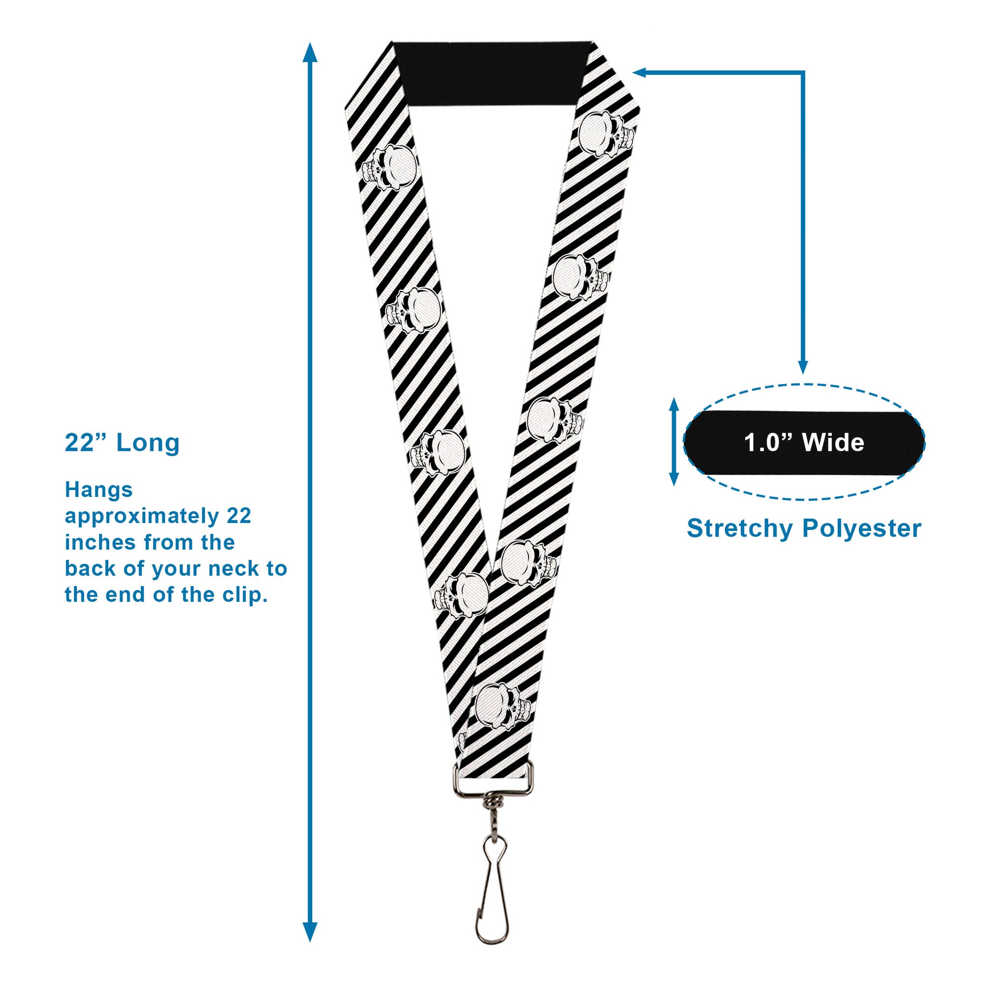 Lanyard - 1.0" - Metal Skull Black White Lanyards Buckle-Down