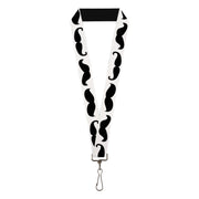 Lanyard - 1.0" - Multi Mustaches Sketch White Black Lanyards Buckle-Down