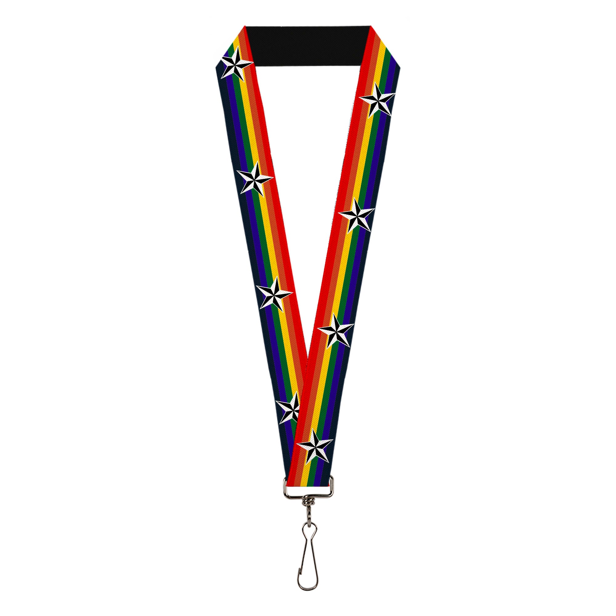 Lanyard - 1.0" - Nautical Star Rainbow White Black Lanyards Buckle-Down