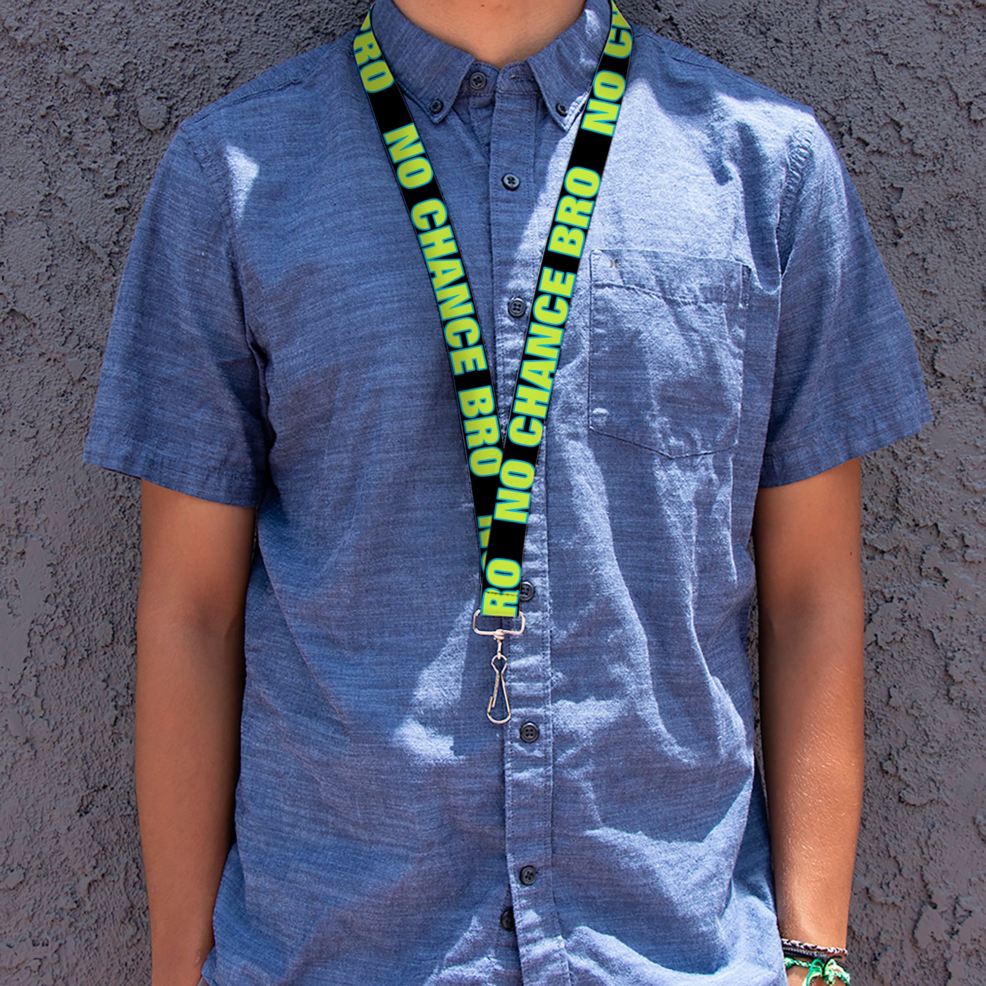 Lanyard - 1.0" - NO CHANCE BRO Black Turquoise Green Lanyards Buckle-Down