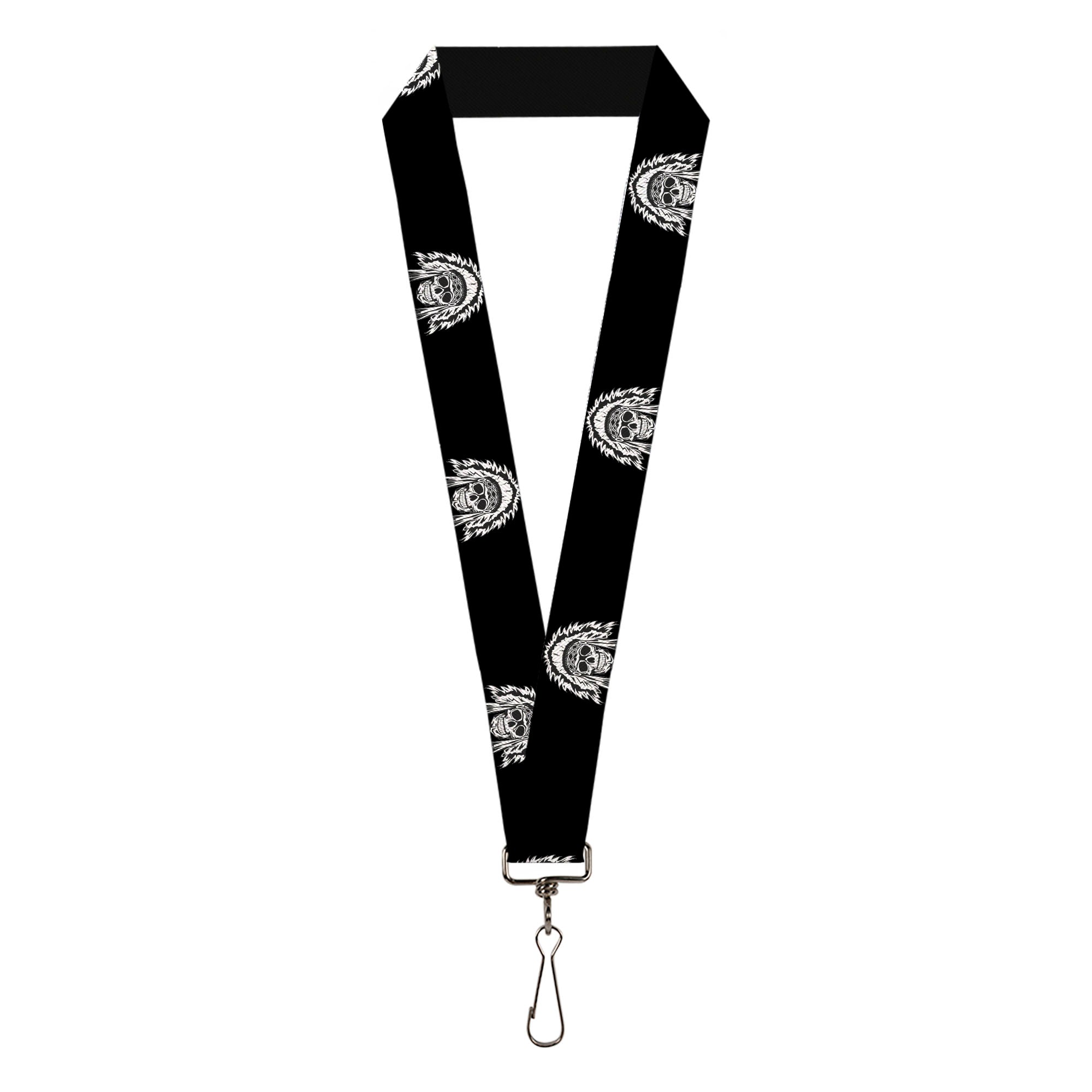 Lanyard - 1.0" - Native American Skull Black White Lanyards Buckle-Down