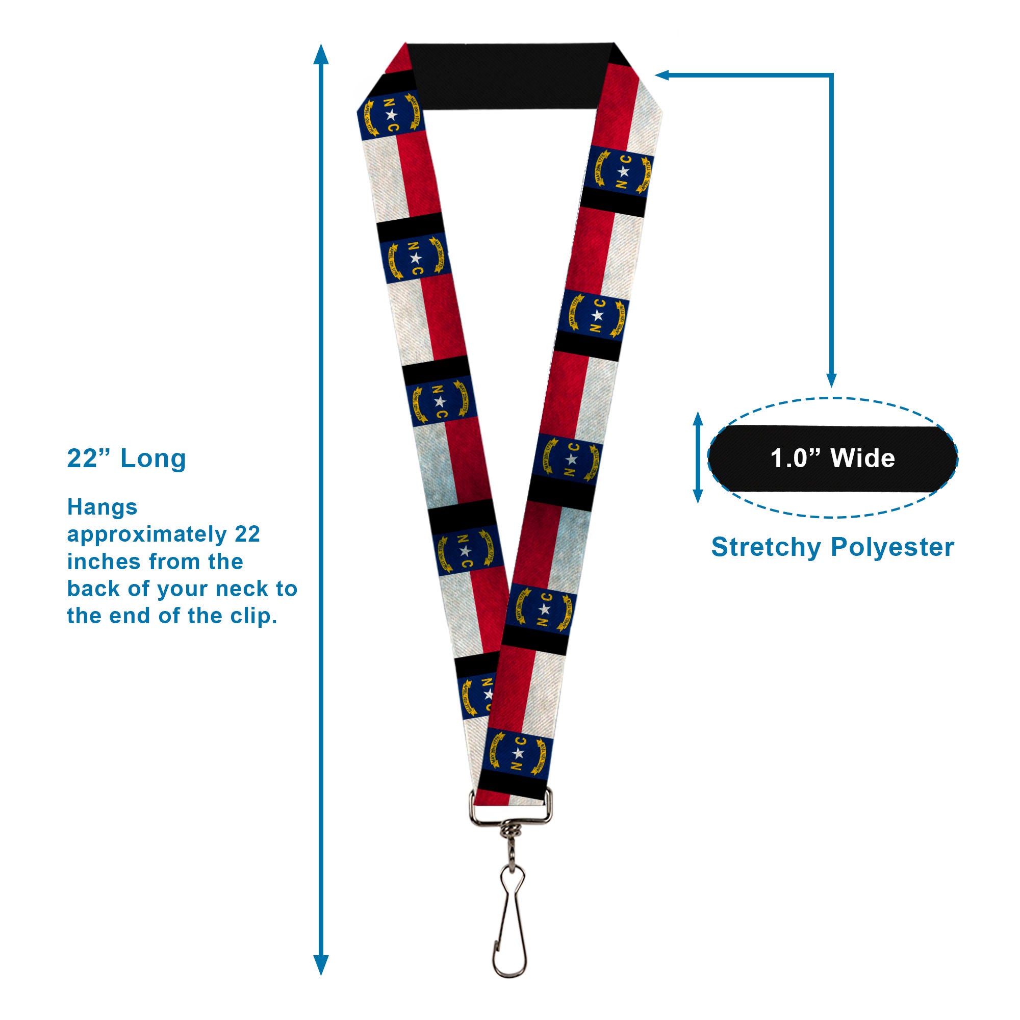 Lanyard - 1.0" - North Carolina Flag Distressed Black Lanyards Buckle-Down
