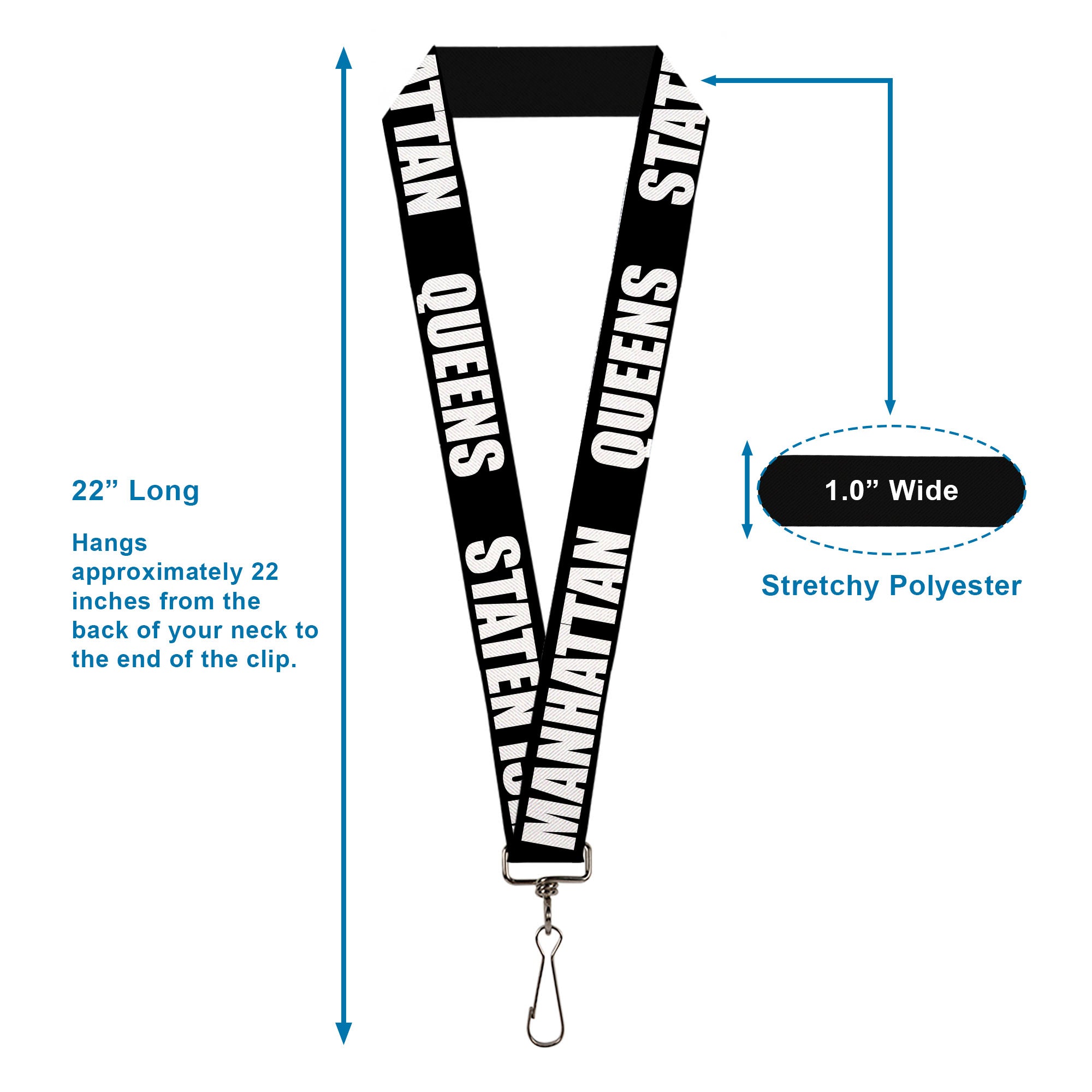 Lanyard - 1.0" - New York's Five Burroughs Bold Black White Lanyards Buckle-Down