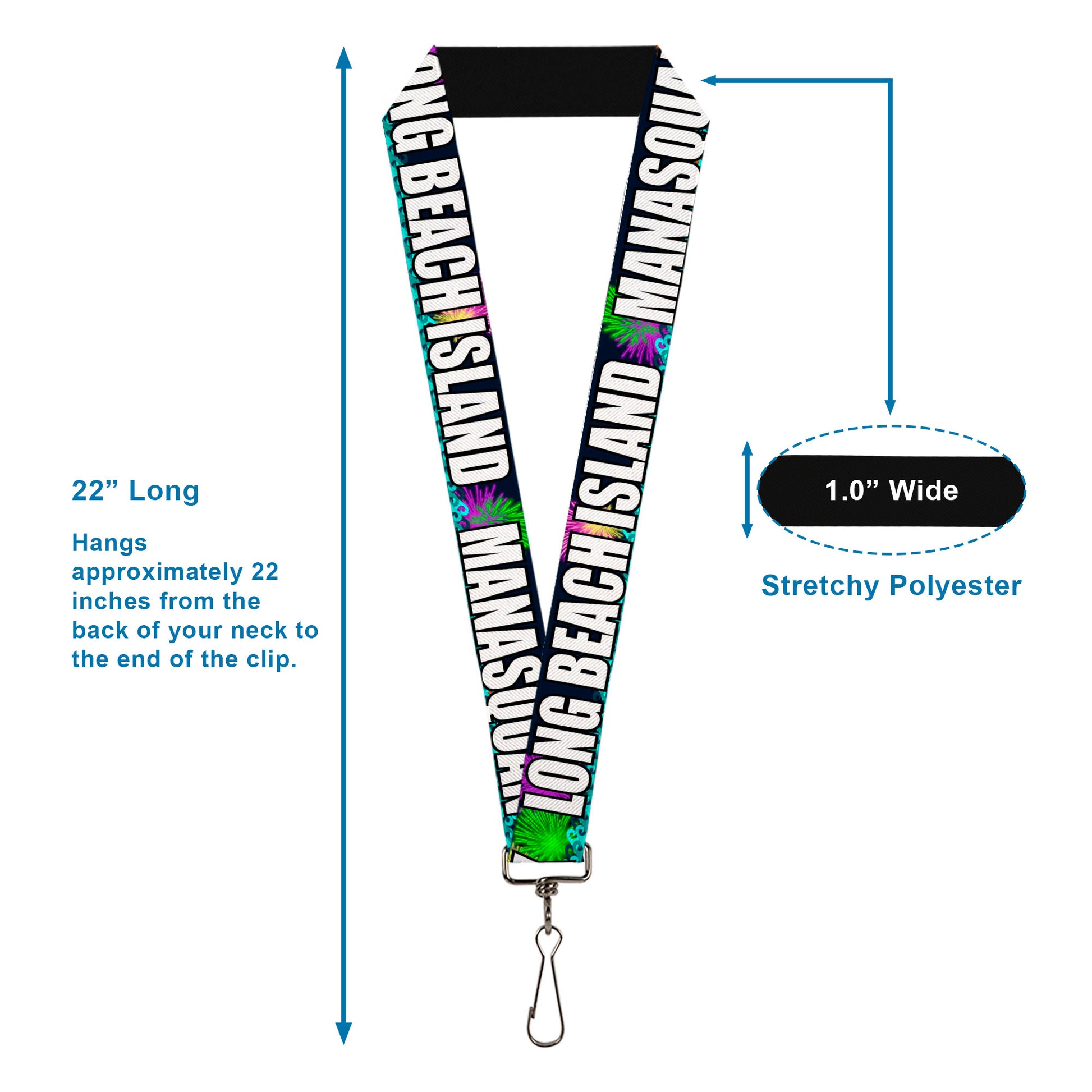 Lanyard - 1.0" - New Jersey Shore Towns Black Multi Color White Lanyards Buckle-Down