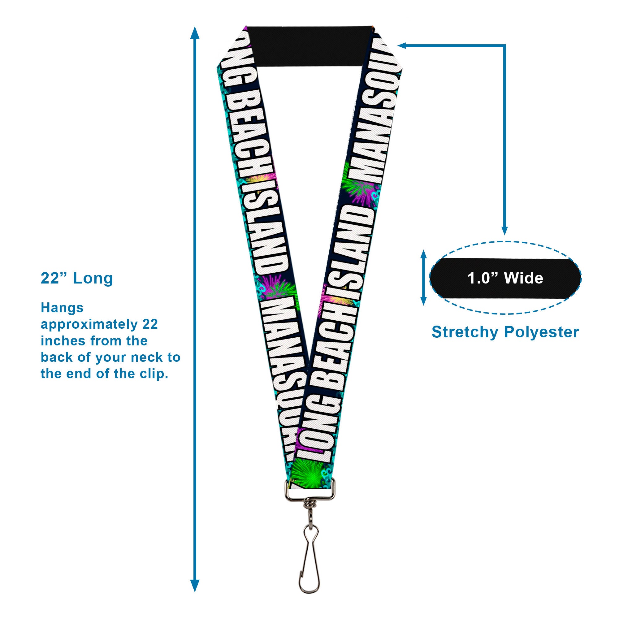 Lanyard - 1.0" - New Jersey Shore Towns Black Multi Color White Lanyards Buckle-Down