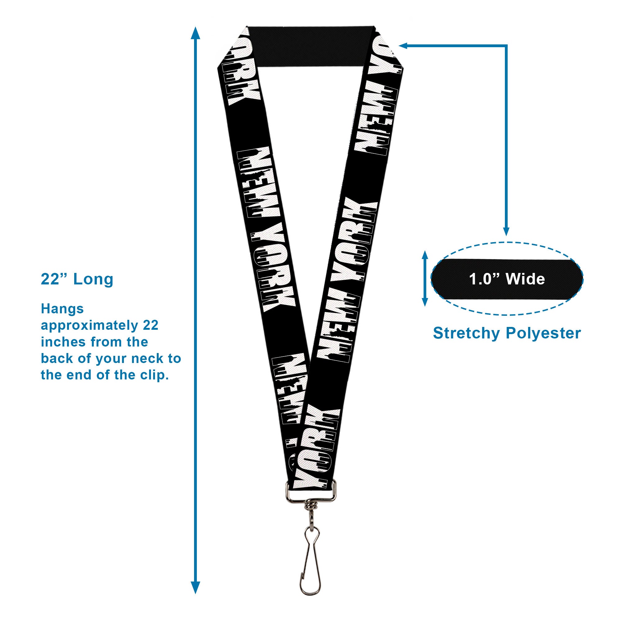 Lanyard - 1.0" - NEW YORK Bold Skyline Silhouette Black White Black Lanyards Buckle-Down