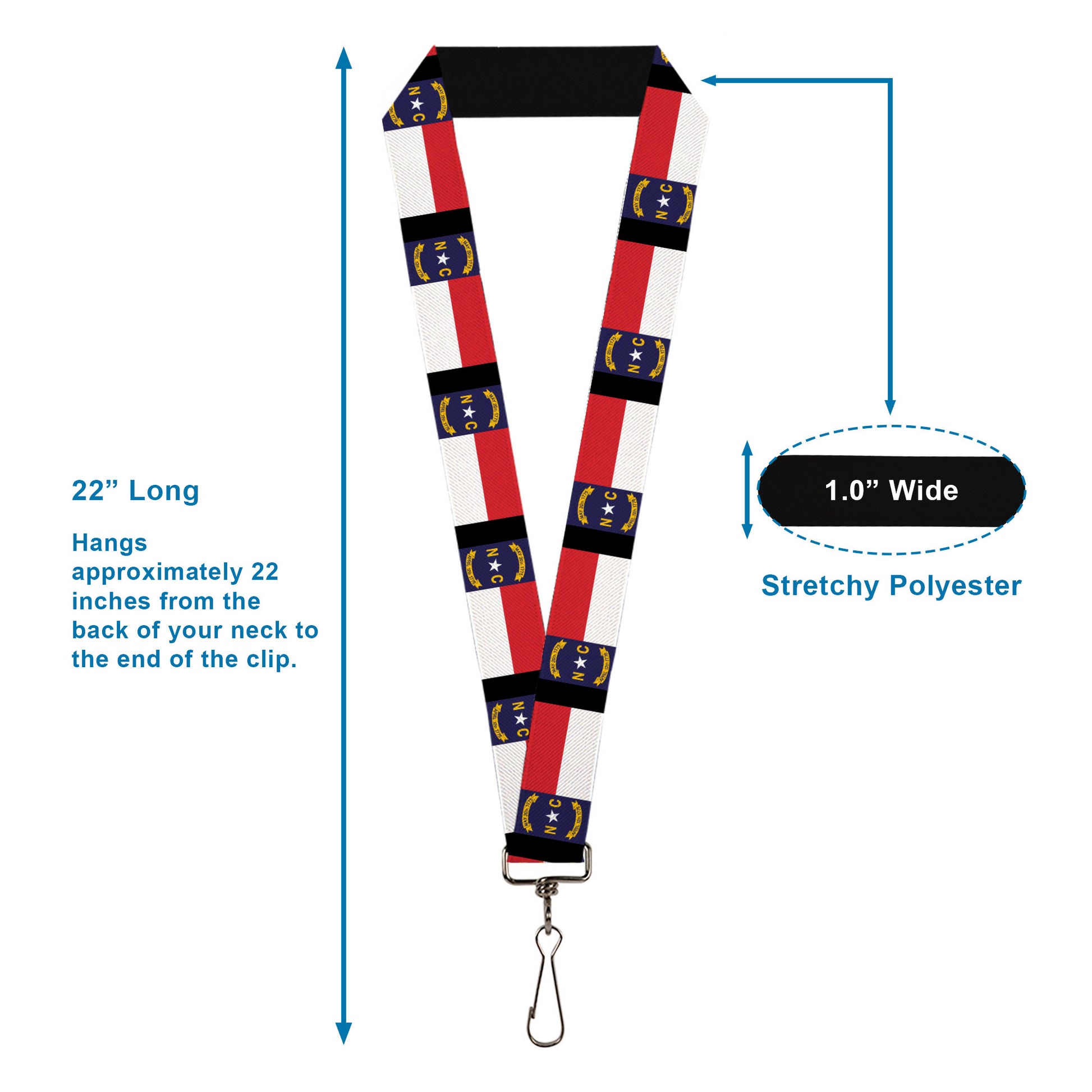 Lanyard - 1.0" - North Carolina Flag Black Lanyards Buckle-Down