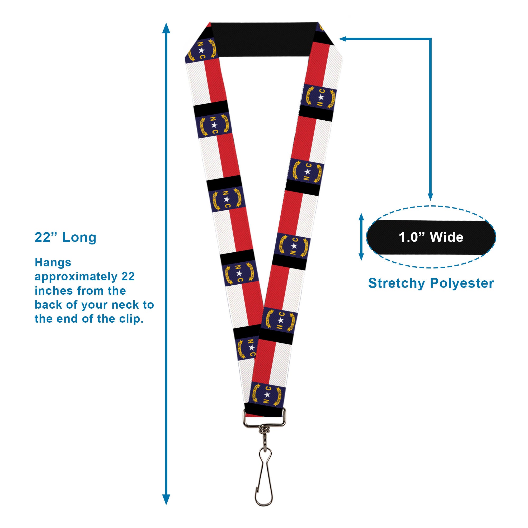 Lanyard - 1.0" - North Carolina Flag Black Lanyards Buckle-Down