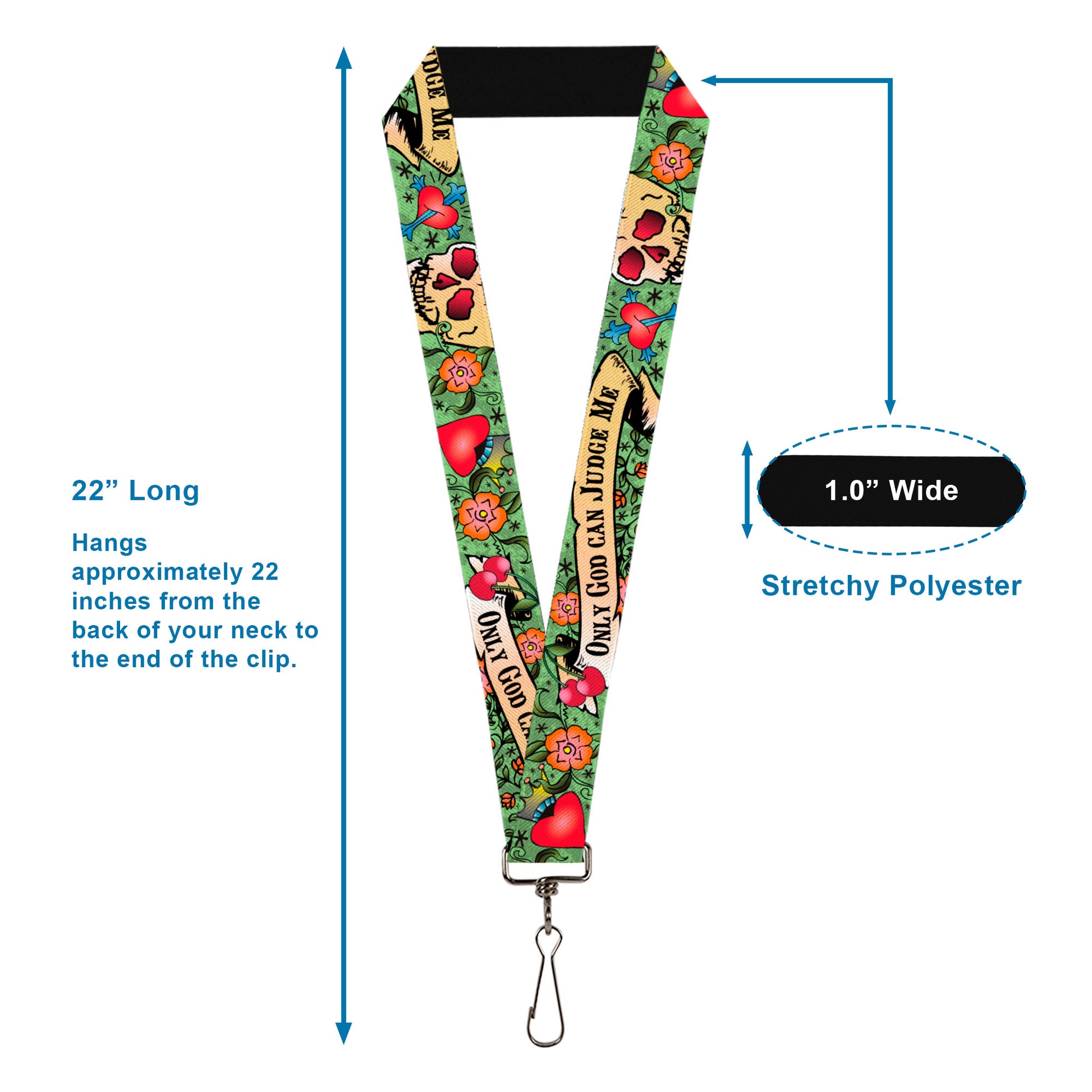 Lanyard - 1.0" - Only God Can Judge Me Green Lanyards Buckle-Down
