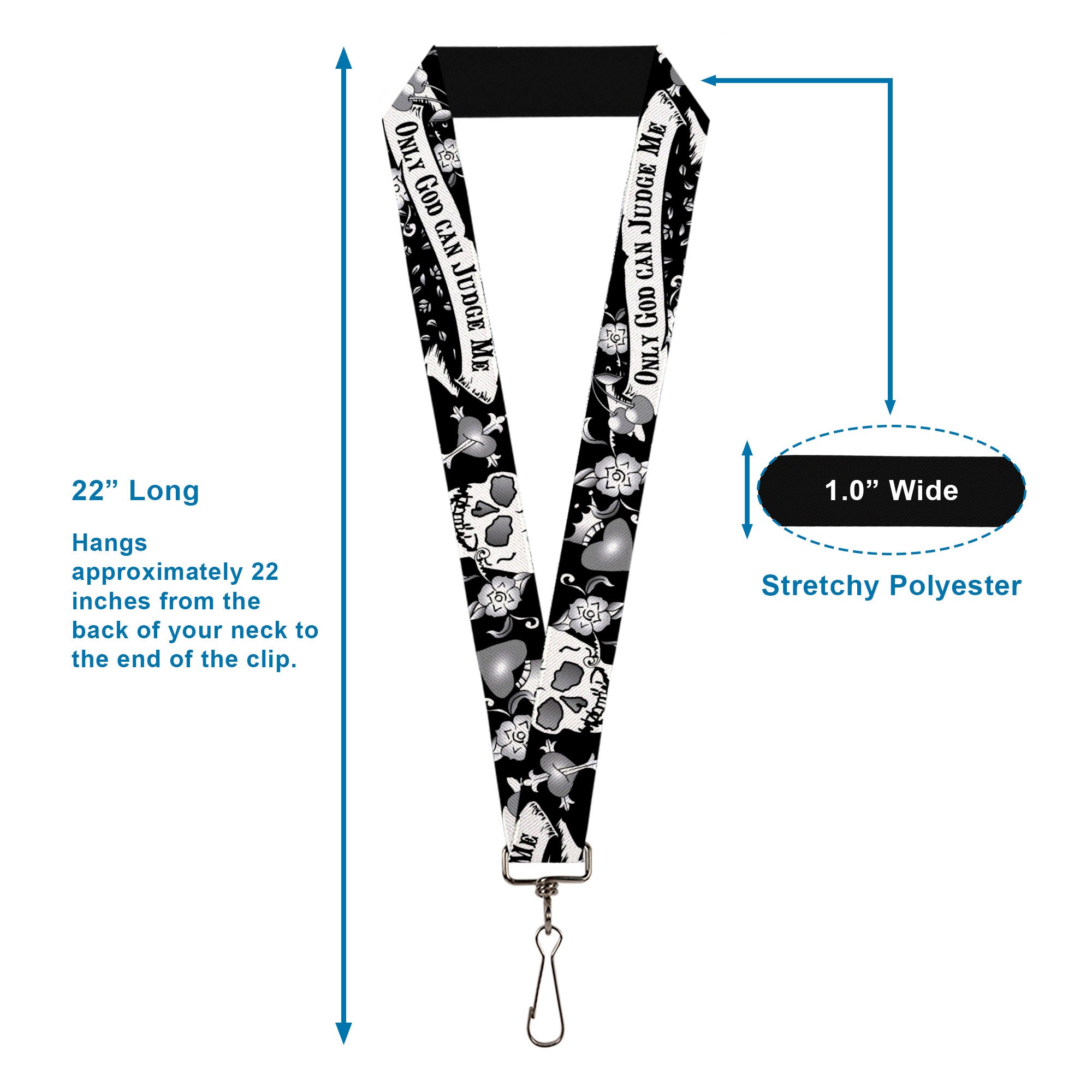 Lanyard - 1.0" - Only God Can Judge Me Black White Lanyards Buckle-Down