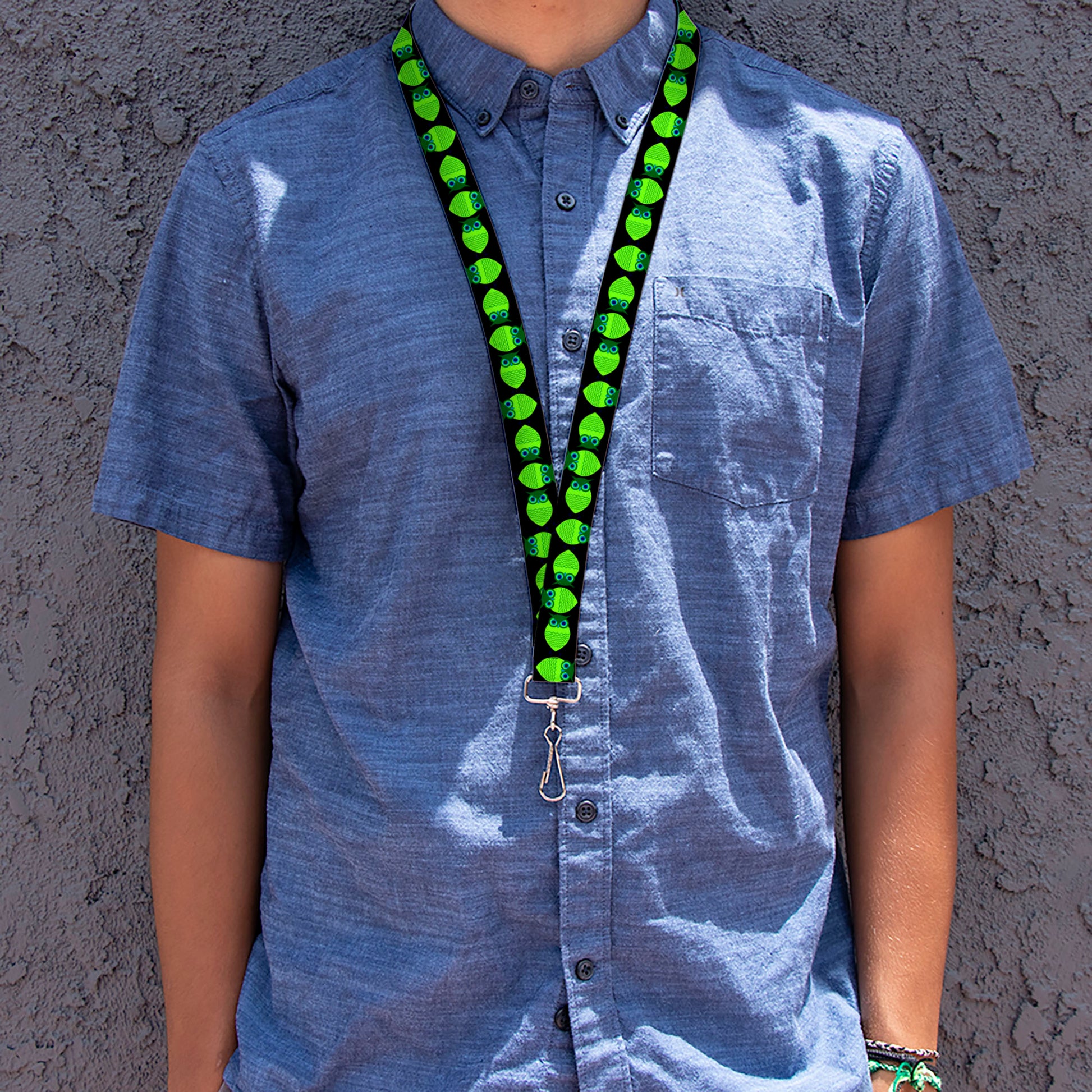 Lanyard - 1.0" - Owls Spin Black Green Lanyards Buckle-Down