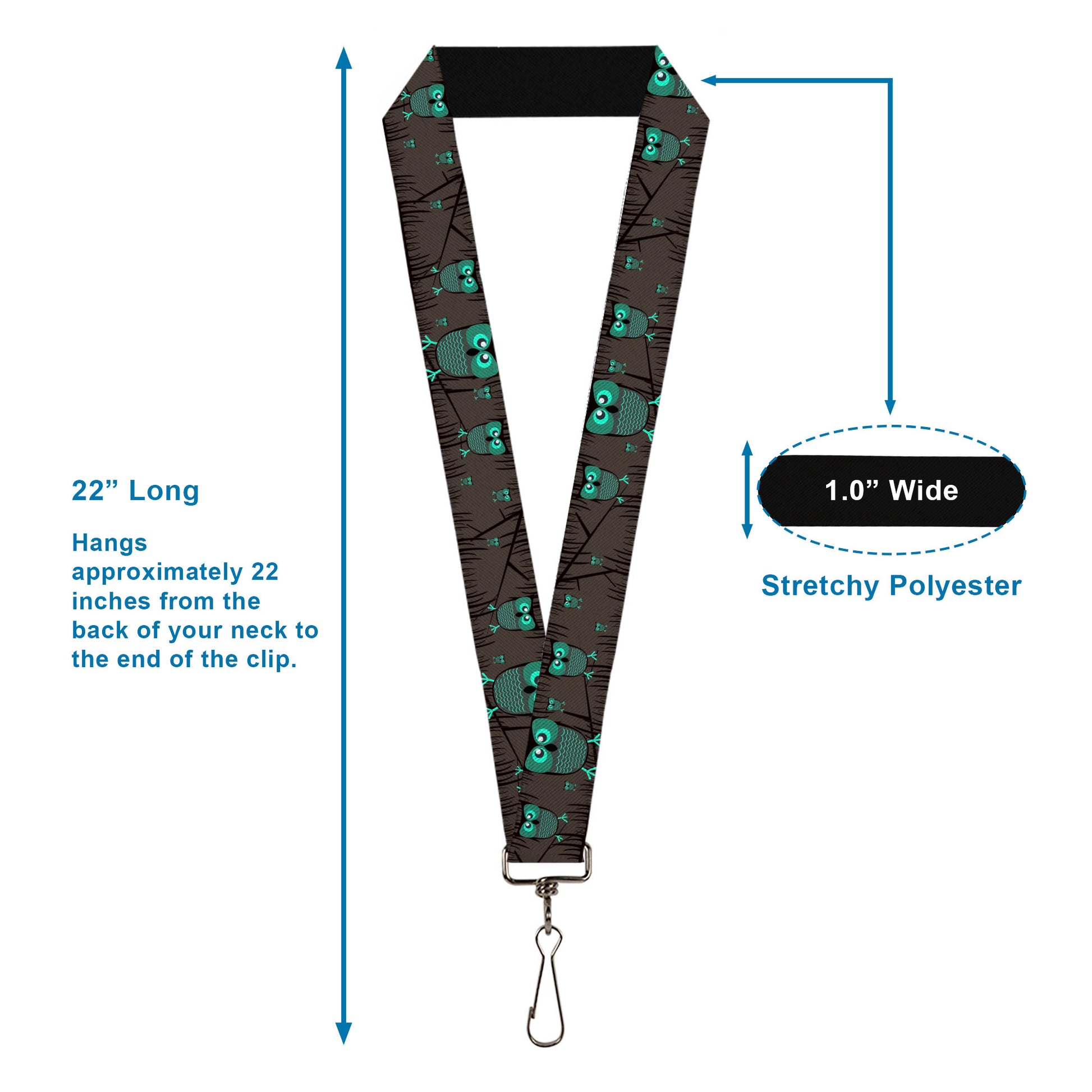 Lanyard - 1.0" - Owls in Trees Turquoise Lanyards Buckle-Down