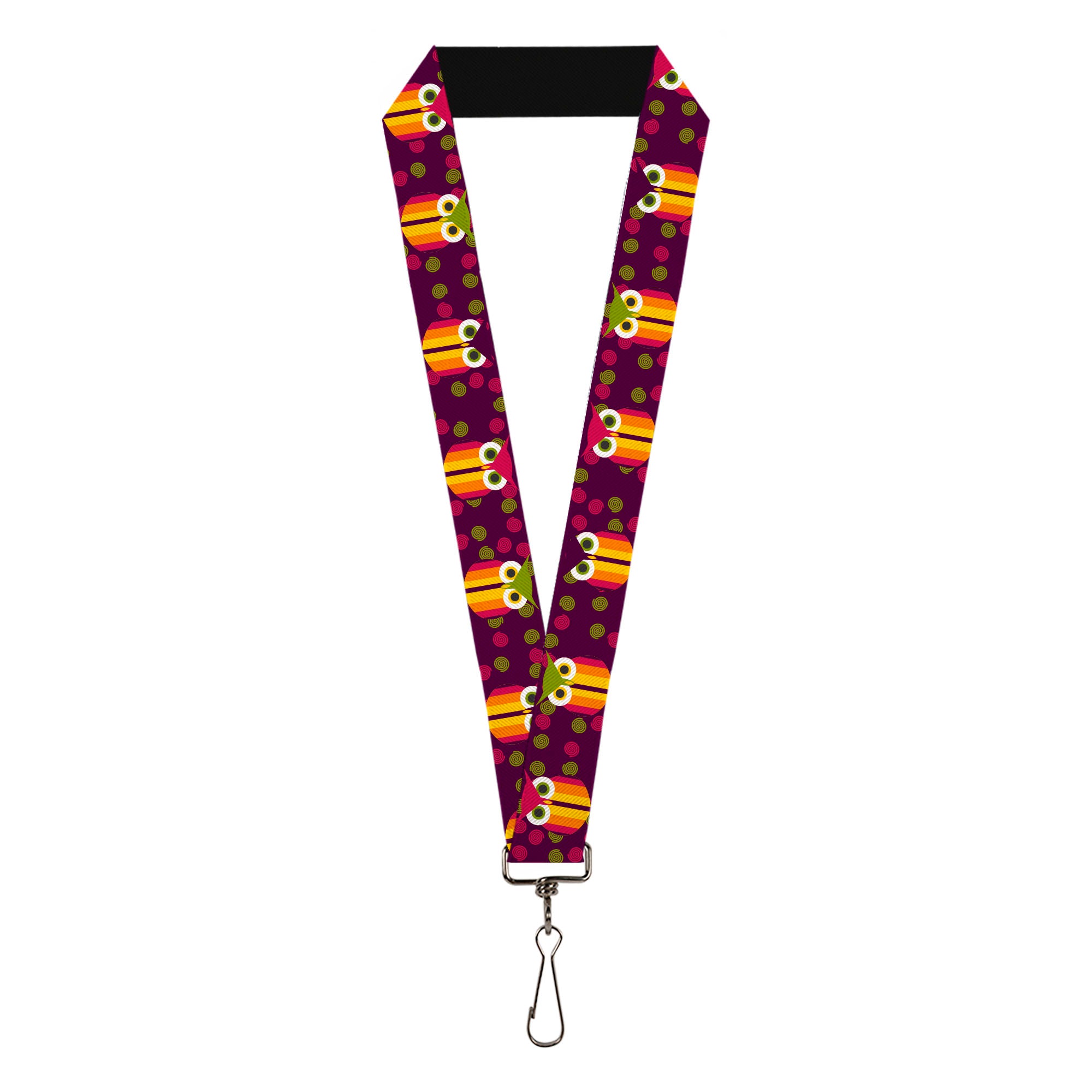 Lanyard - 1.0" - Owls Striped w Swirls Purple Lanyards Buckle-Down