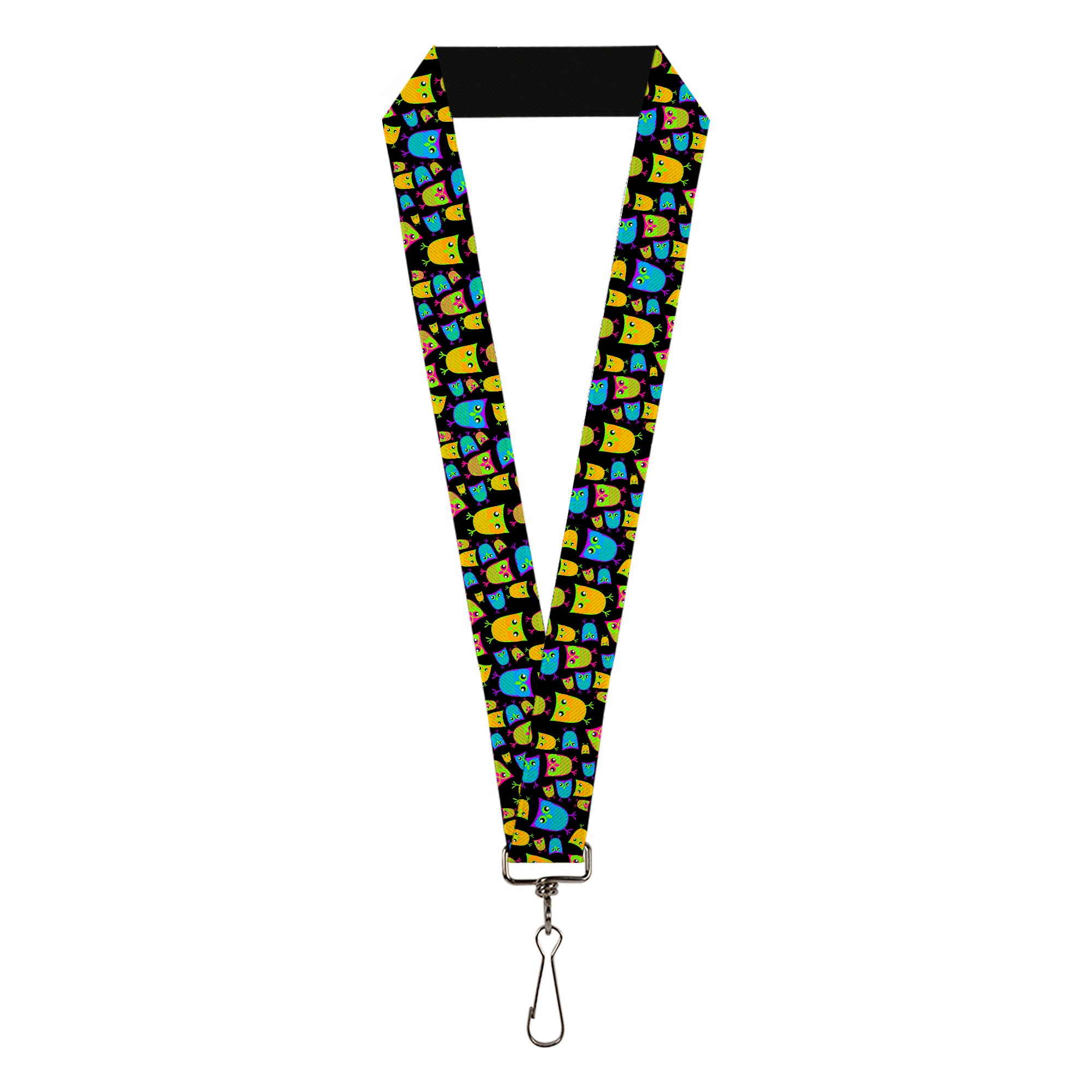 Lanyard - 1.0" - Owls Black Multi Neon Lanyards Buckle-Down