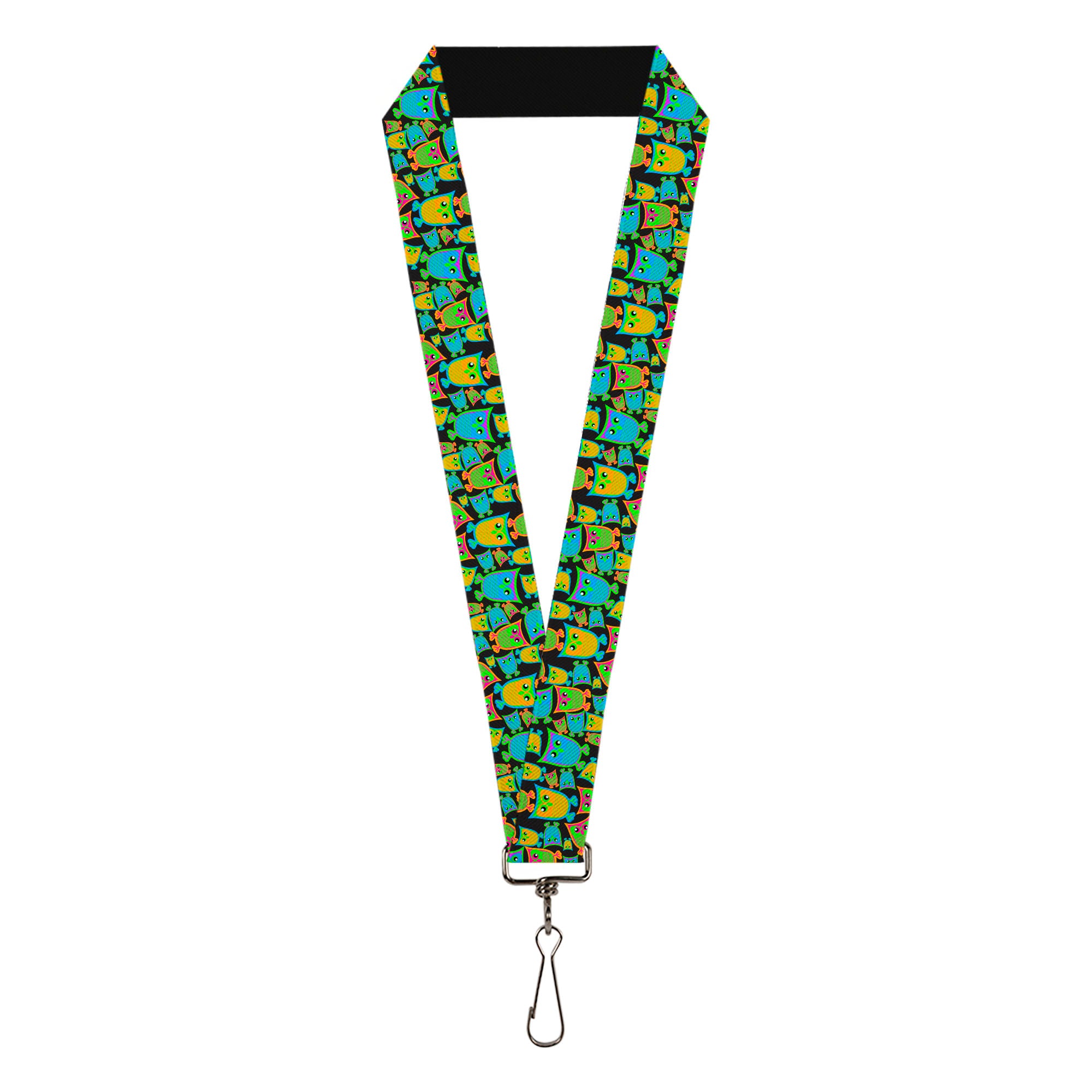 Lanyard - 1.0" - Owls w Outline Black Multi Neon Lanyards Buckle-Down