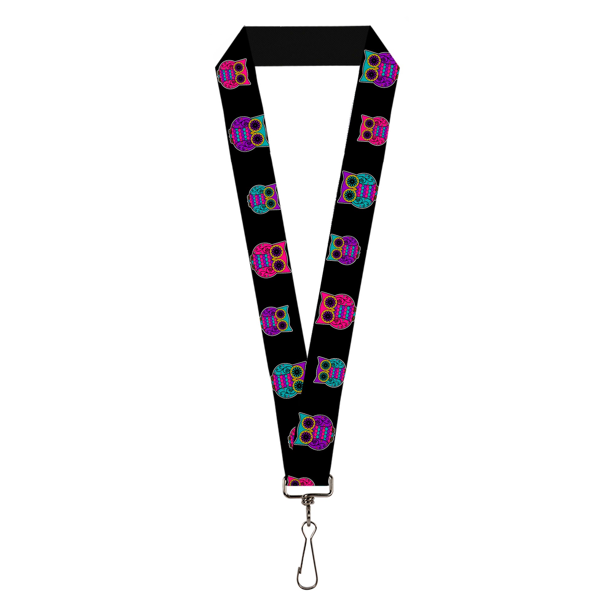 Lanyard - 1.0" - Owls Black Fuchsia Purple Turquoise Lanyards Buckle-Down