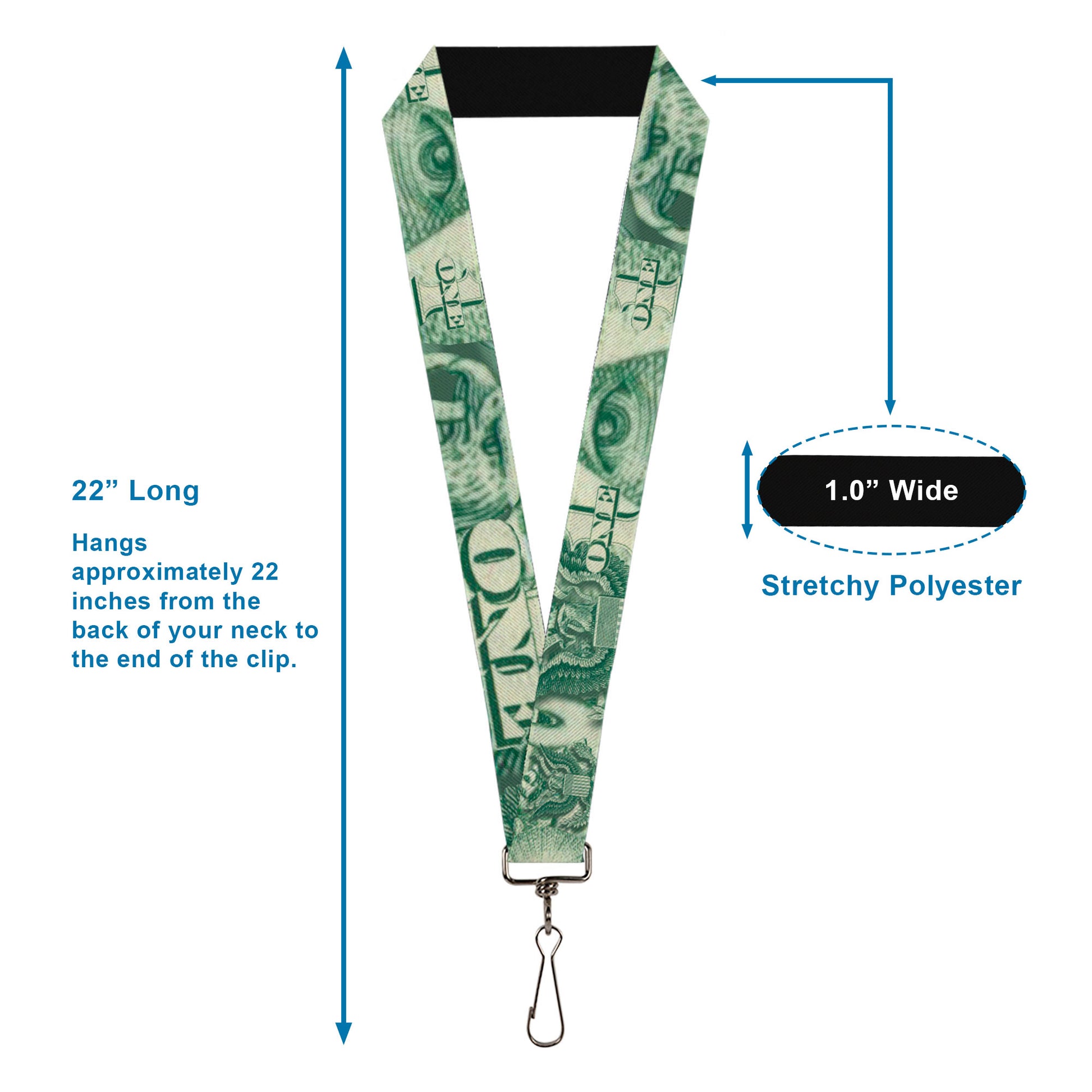 Lanyard - 1.0" - One Dollar Bill Eye of Providence Bald Eagle CLOSE-UP Lanyards Buckle-Down