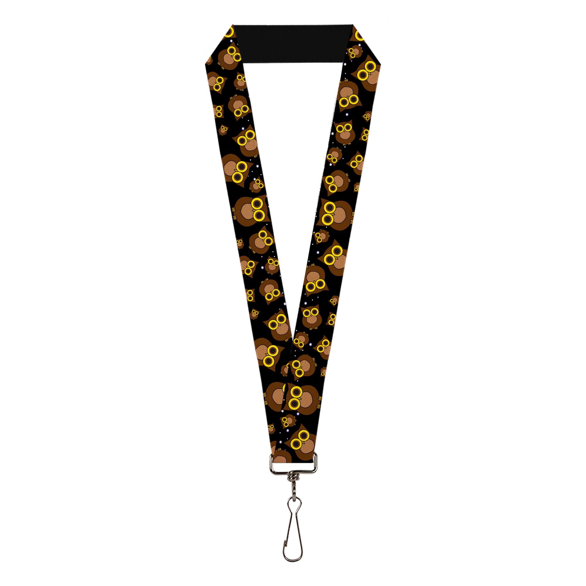 Lanyard - 1.0" - Owls Scattered Black Brown Yellow Lanyards Buckle-Down