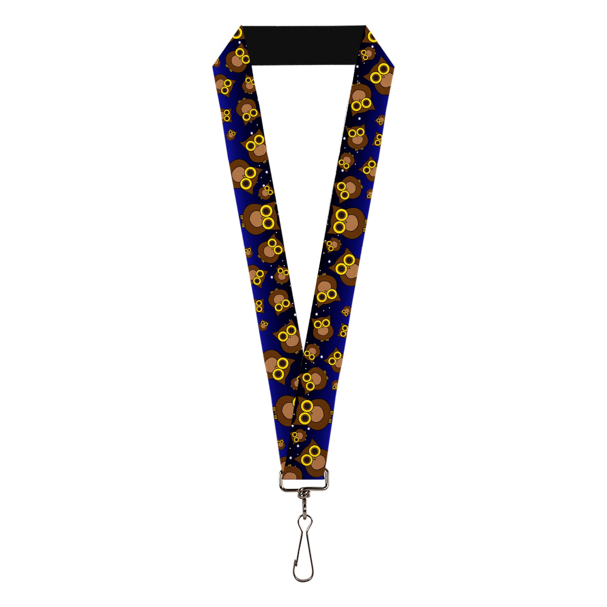 Lanyard - 1.0" - Owls Scattered Black Blue-Fade Yellow Lanyards Buckle-Down