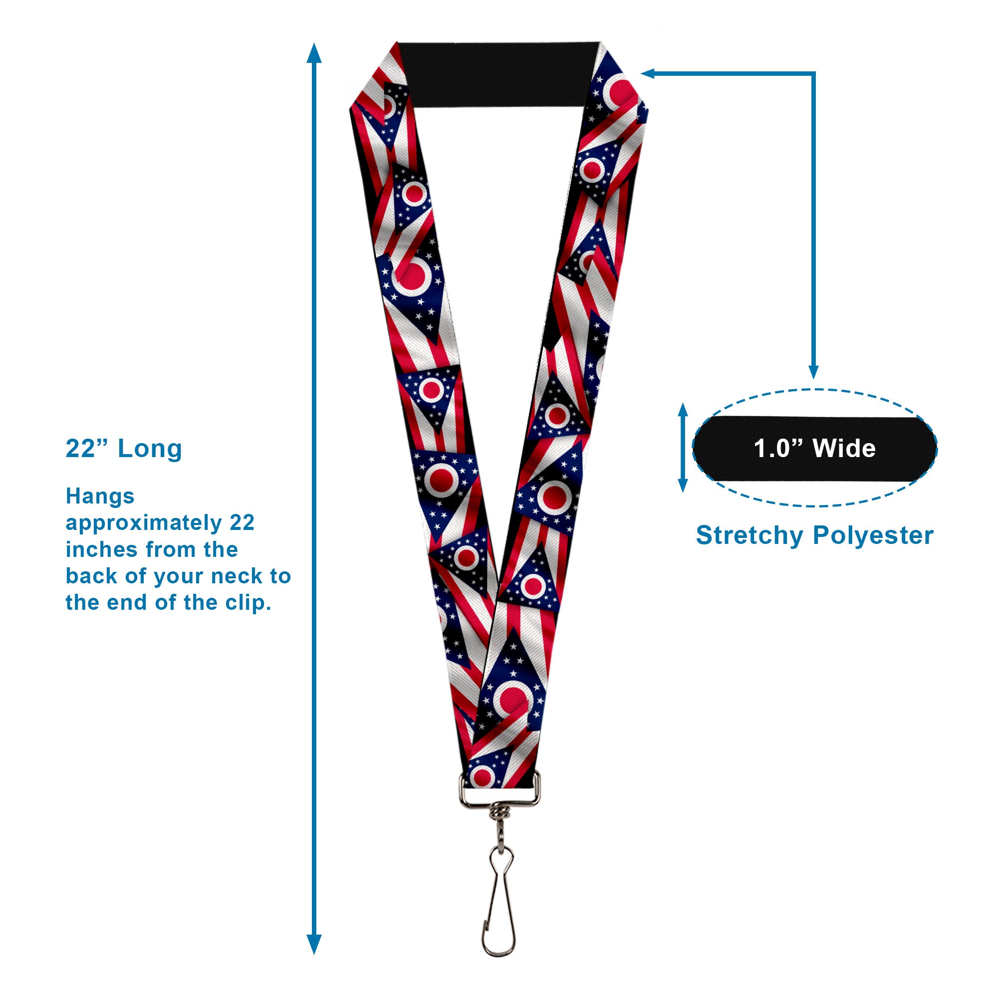 Lanyard - 1.0" - Ohio Flags Stacked Lanyards Buckle-Down