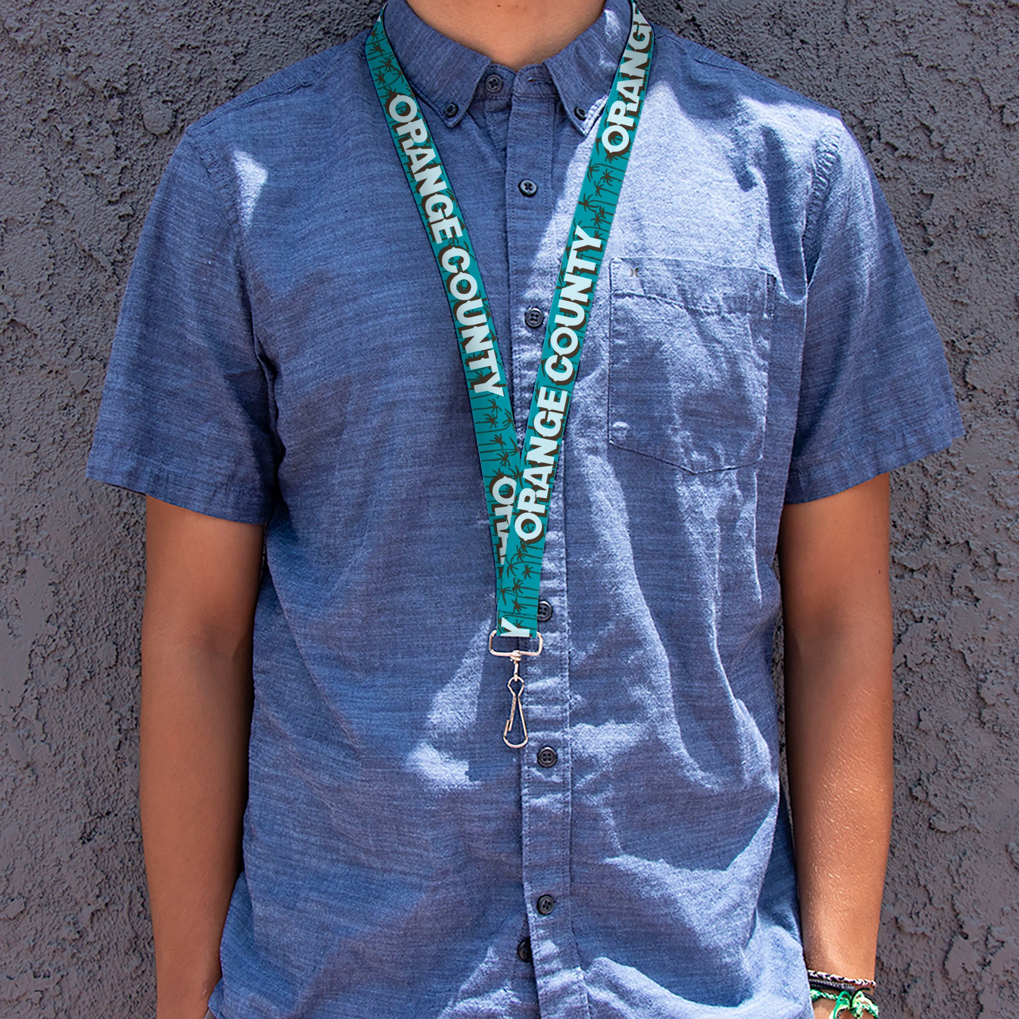 Lanyard - 1.0" - ORANGE COUNTY Palm Trees Blue Brown Light Blue Lanyards Buckle-Down