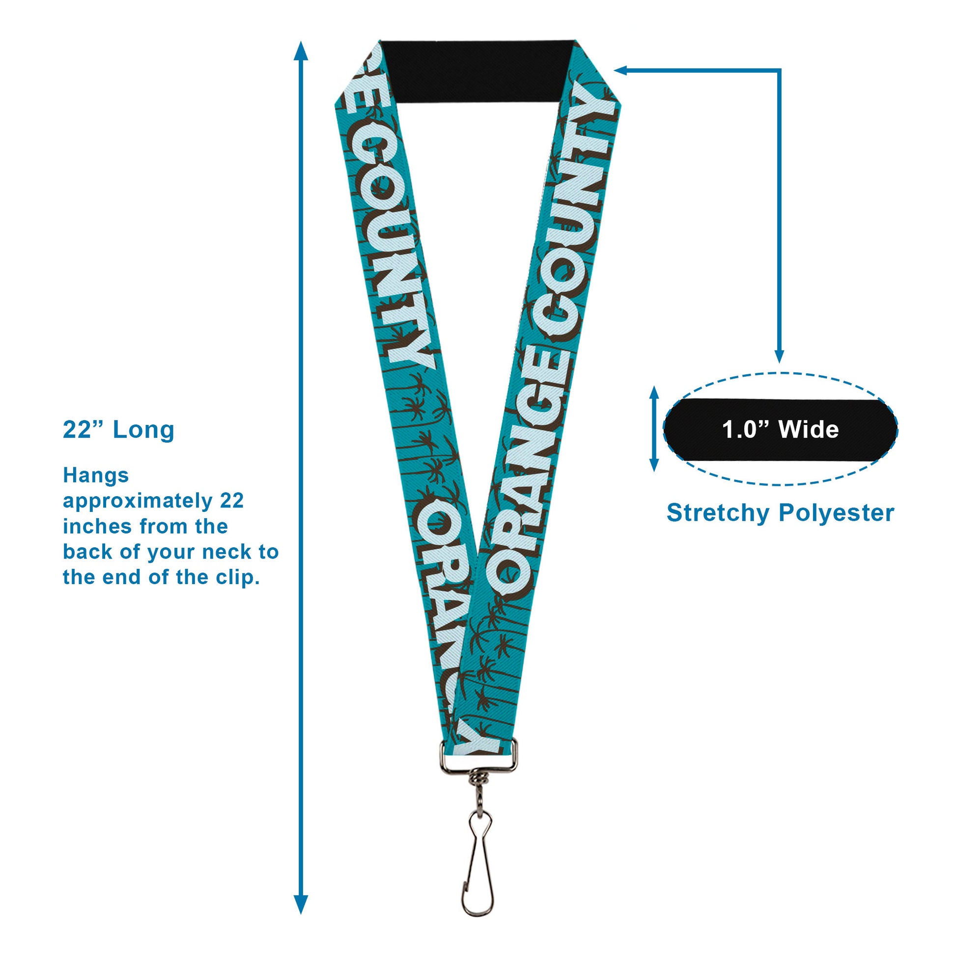 Lanyard - 1.0" - ORANGE COUNTY Palm Trees Blue Brown Light Blue Lanyards Buckle-Down