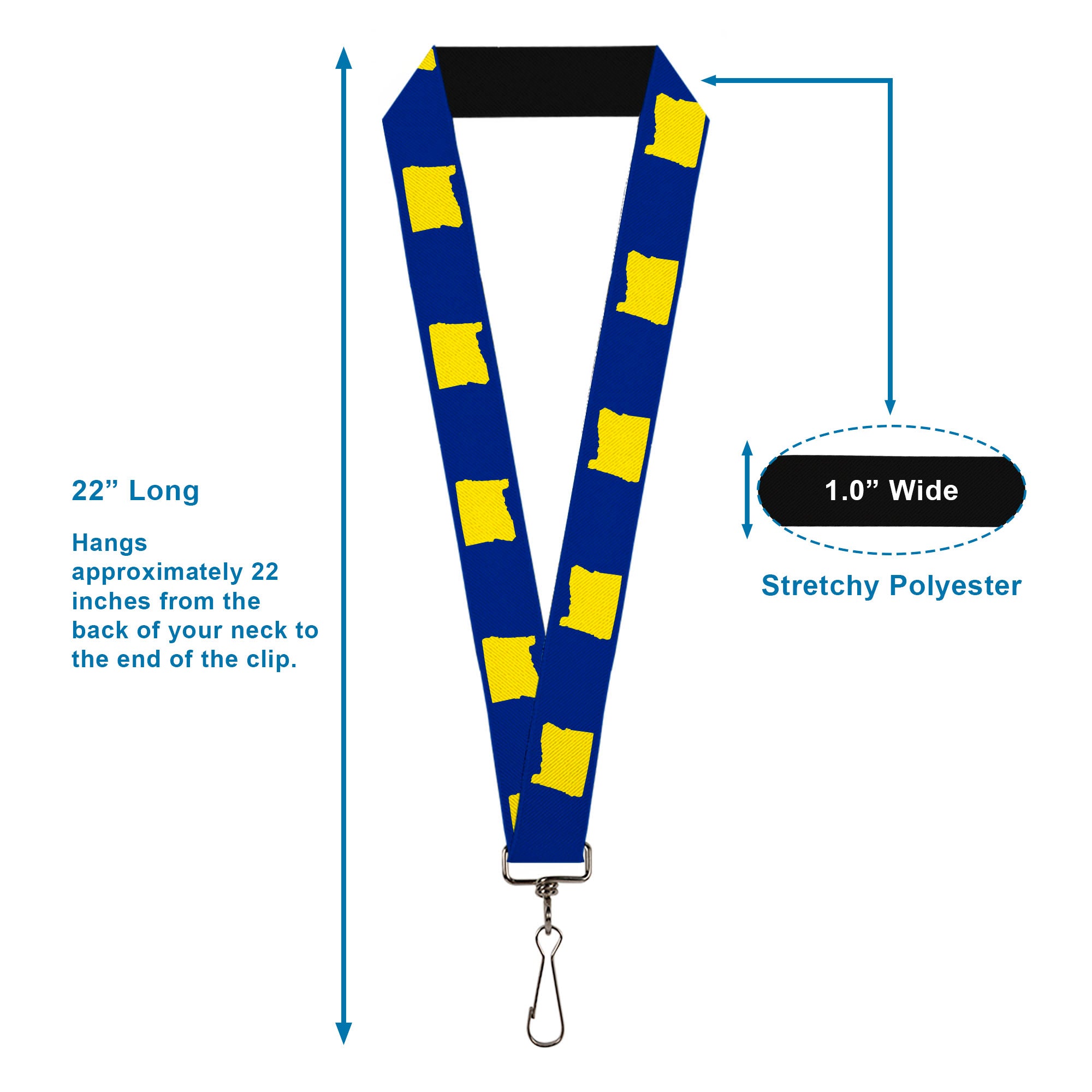 Lanyard - 1.0" - Oregon State Silhouette Blue Yellow Lanyards Buckle-Down