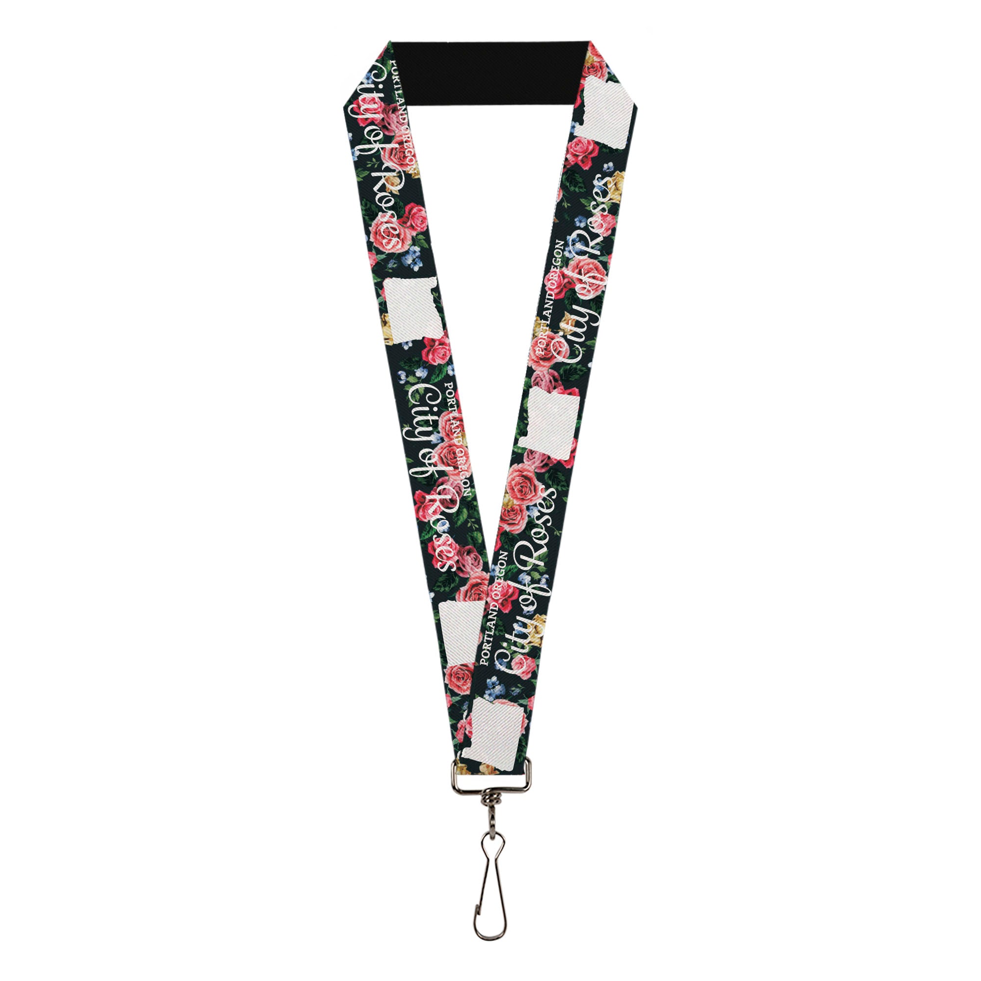 Lanyard - 1.0" - Oregon Silhouette PORTLAND OREGON-CITY OF ROSES Roses White Lanyards Buckle-Down
