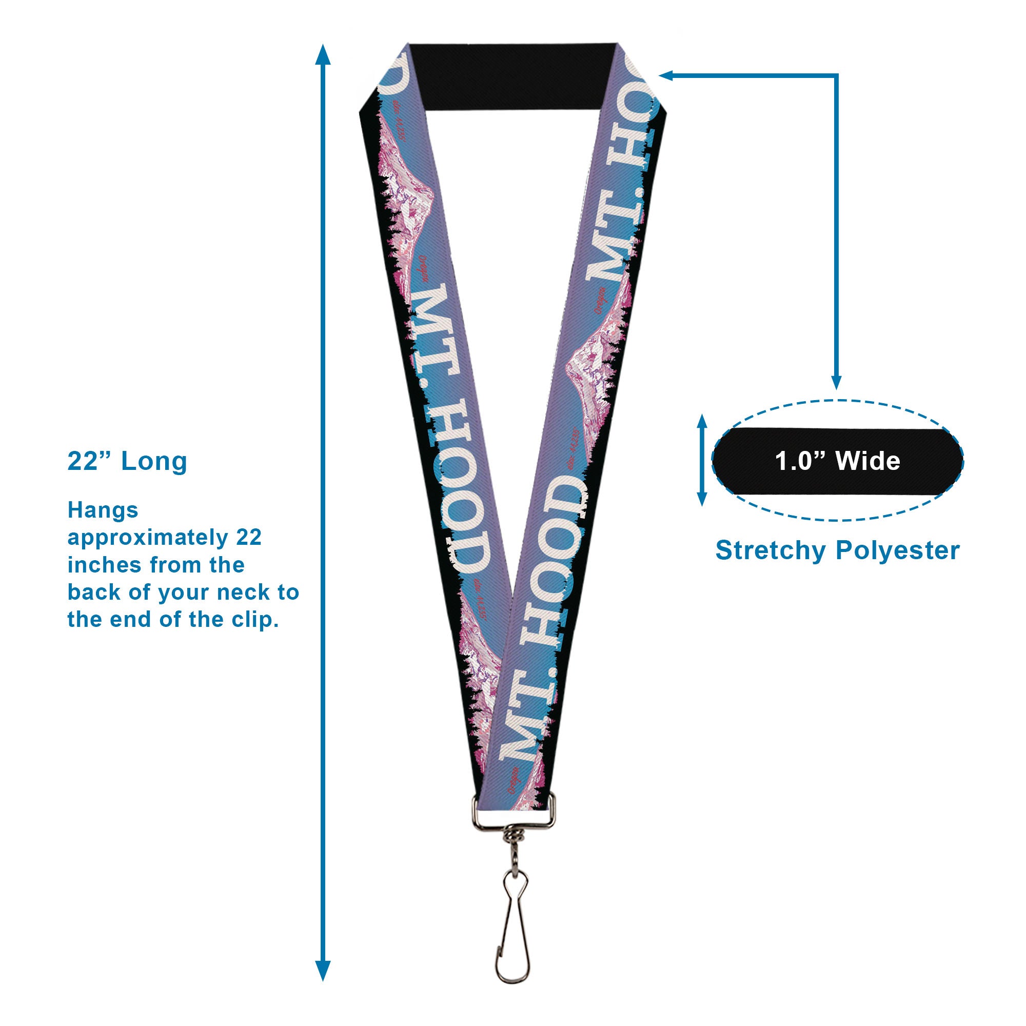 Lanyard - 1.0" - Orgeon MT HOOD Scenery Blues Purples Black White Lanyards Buckle-Down