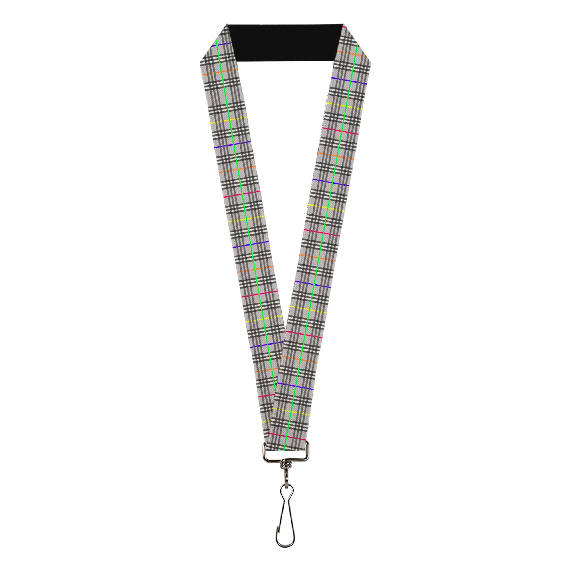 Lanyard - 1.0" - Plaid Gray Multi Neon Lanyards Buckle-Down