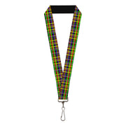 Lanyard - 1.0" - Plaid Black Multi Neon Lanyards Buckle-Down
