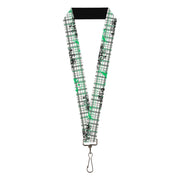 Lanyard - 1.0" - Plaid Curls White Black Gray Green Lanyards Buckle-Down