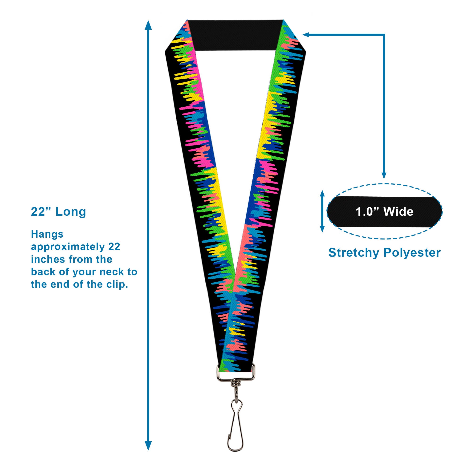 Lanyard - 1.0" - Paint Drips Black Multi Neon Lanyards Buckle-Down