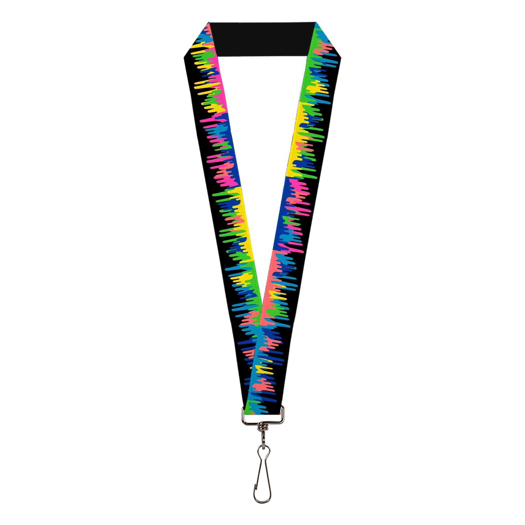 Lanyard - 1.0" - Paint Drips Black Multi Neon Lanyards Buckle-Down