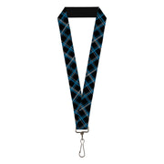 Lanyard - 1.0" - Plaid Black Turquoise Gray Lanyards Buckle-Down