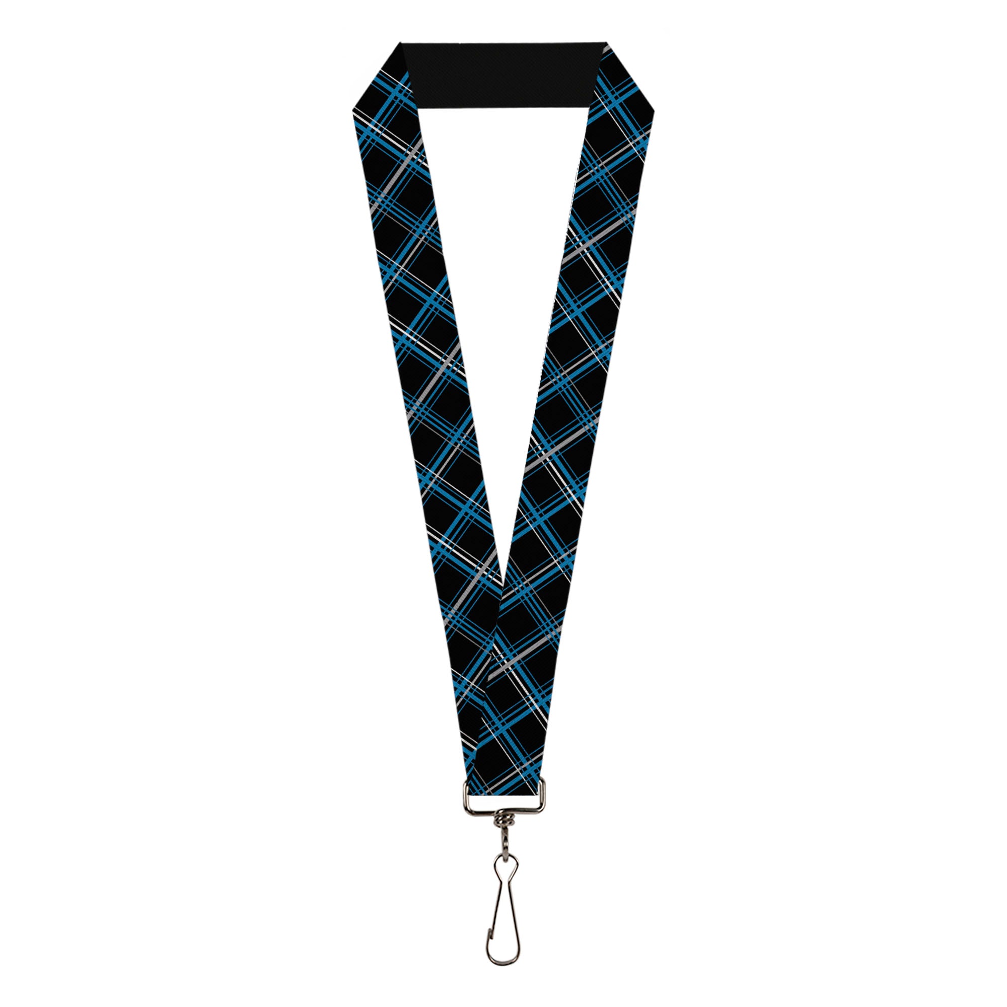 Lanyard - 1.0" - Plaid Black Turquoise Gray Lanyards Buckle-Down