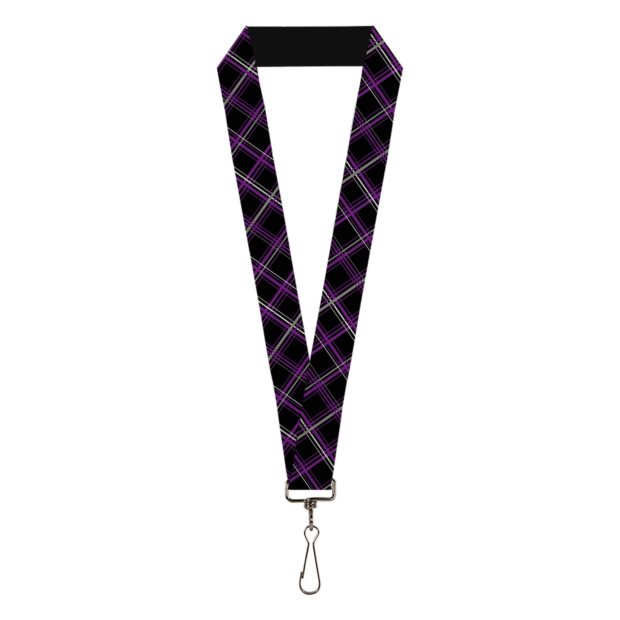 Lanyard - 1.0" - Plaid Black Purple Gray Lanyards Buckle-Down