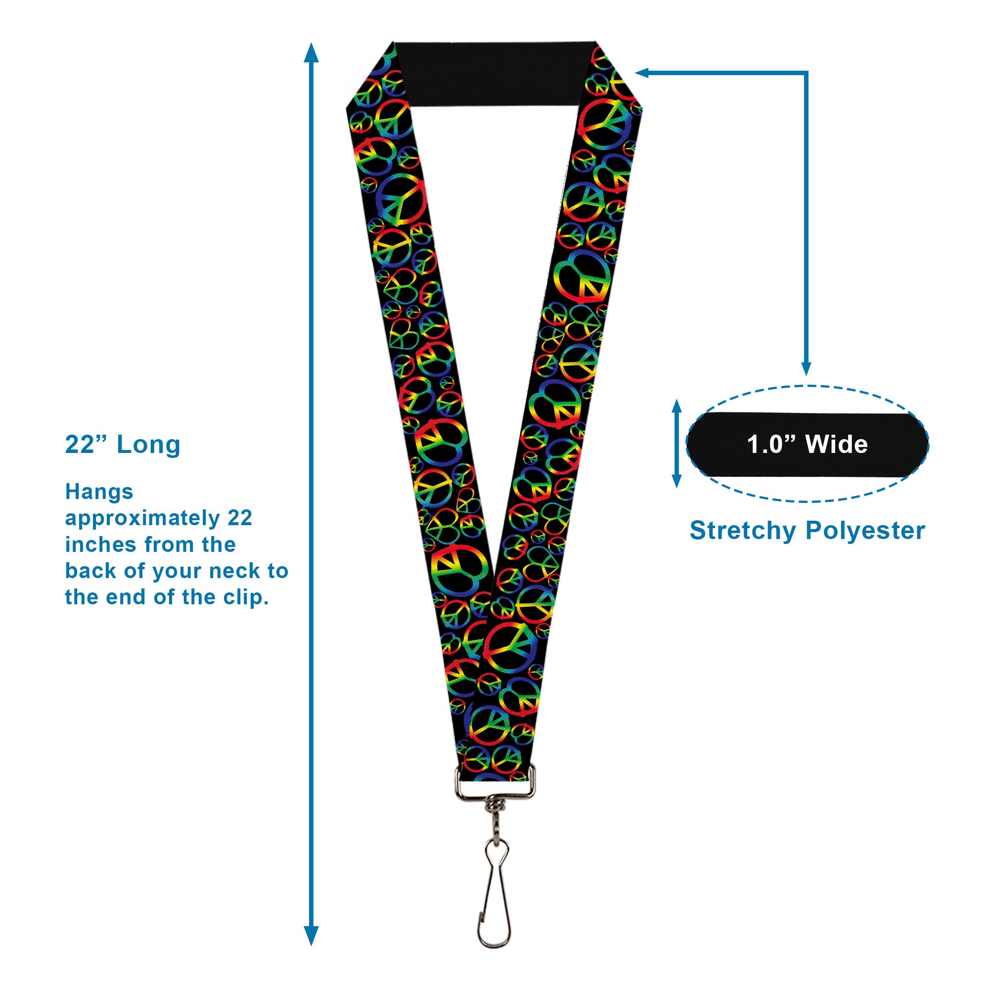 Lanyard - 1.0" - Peace Heart Black Rainbow Ombre Lanyards Buckle-Down