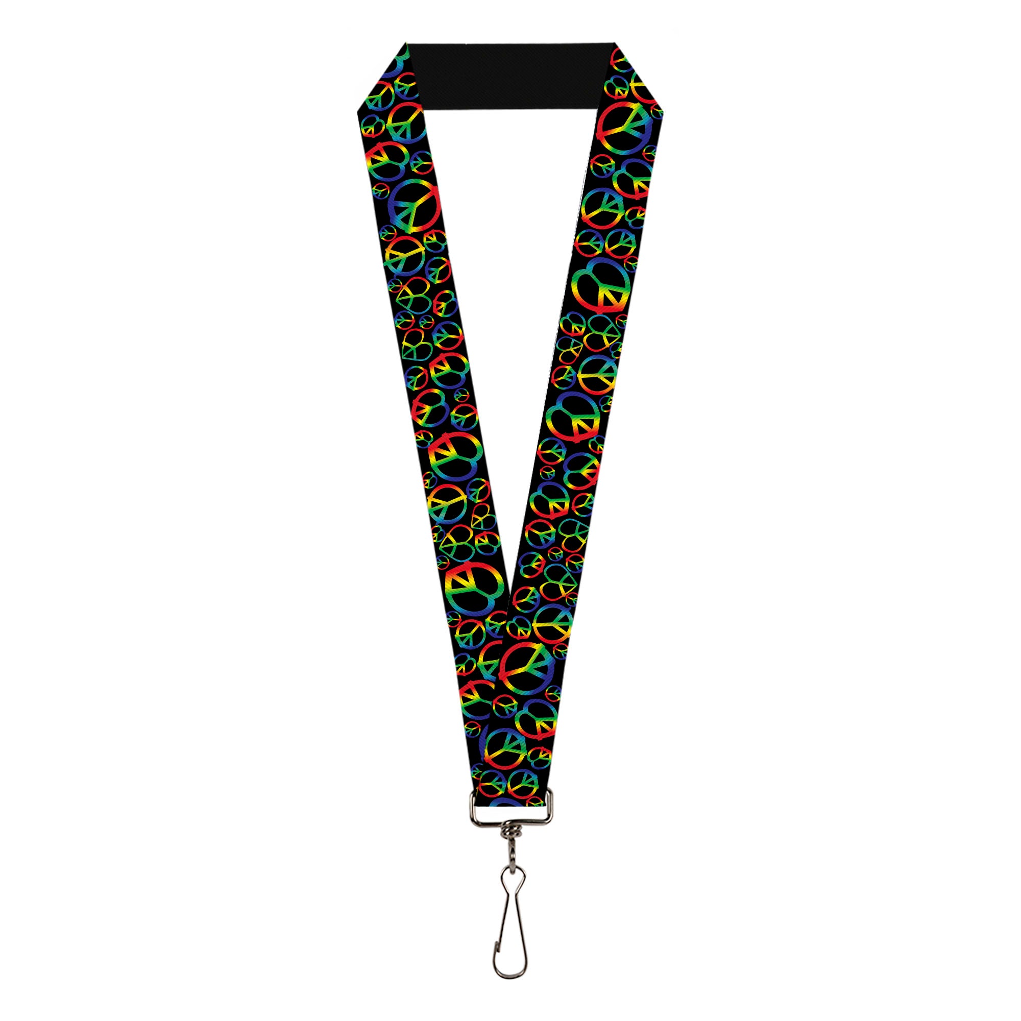 Lanyard - 1.0" - Peace Heart Black Rainbow Ombre Lanyards Buckle-Down