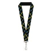 Lanyard - 1.0" - Plaid Black Yellow Turquoise Gray Lanyards Buckle-Down