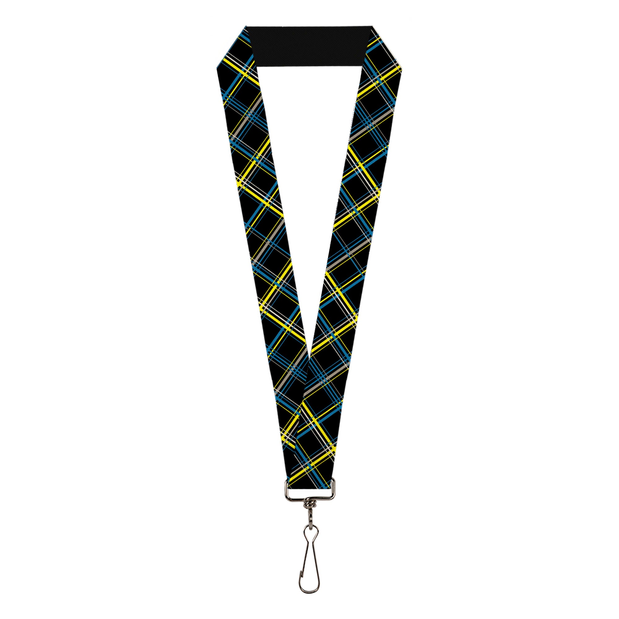 Lanyard - 1.0" - Plaid Black Yellow Turquoise Gray Lanyards Buckle-Down