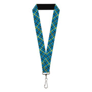 Lanyard - 1.0" - Plaid Turquoise Yellow Black Gray Lanyards Buckle-Down