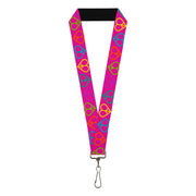 Lanyard - 1.0" - Peace Hearts Repeat Fuchsia Neon Lanyards Buckle-Down