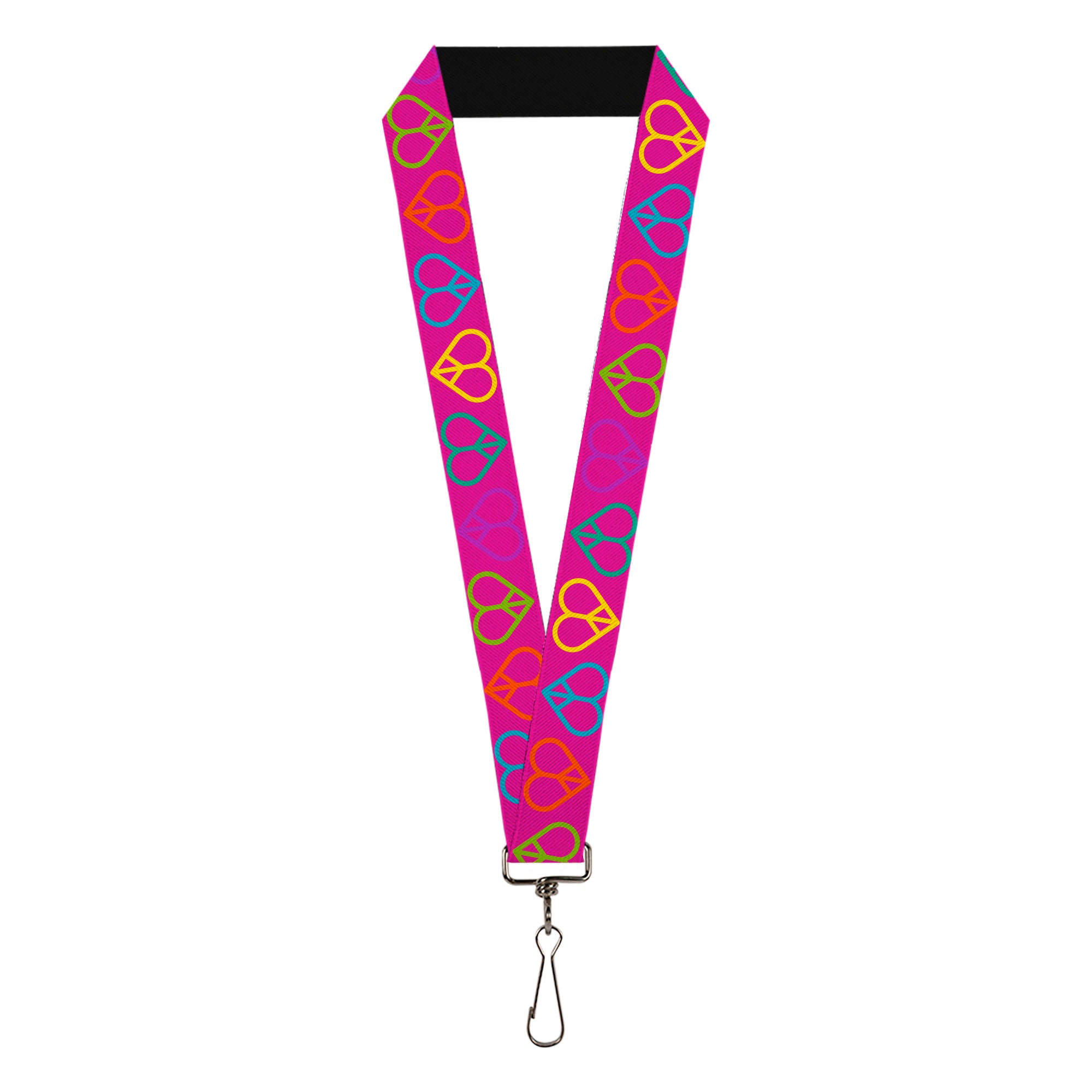 Lanyard - 1.0" - Peace Hearts Repeat Fuchsia Neon Lanyards Buckle-Down