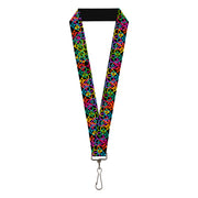 Lanyard - 1.0" - Peace Hearts Stacked Black Neon Lanyards Buckle-Down