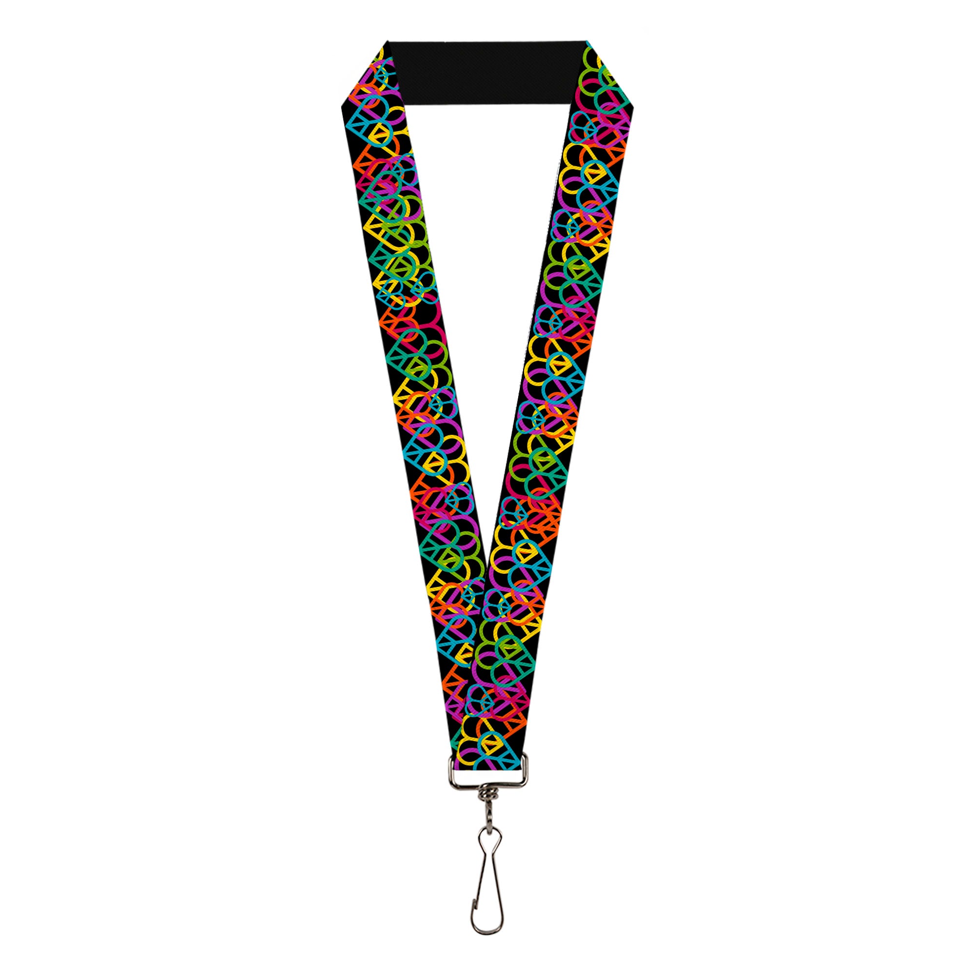 Lanyard - 1.0" - Peace Hearts Stacked Black Neon Lanyards Buckle-Down
