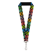 Lanyard - 1.0" - Peace Flowers Black Multi Color Lanyards Buckle-Down
