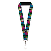 Lanyard - 1.0" - Plaid Black Neon Animal Skins Lanyards Buckle-Down