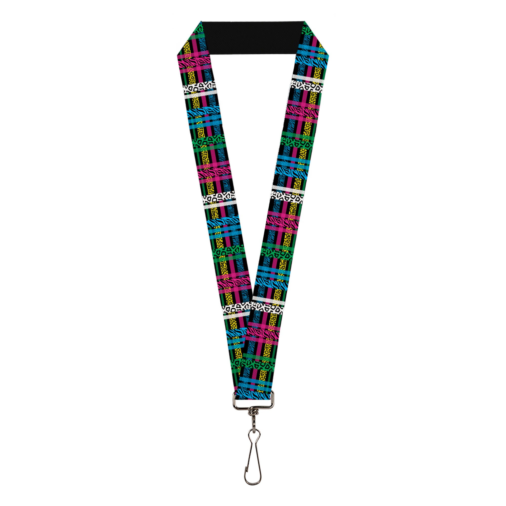 Lanyard - 1.0" - Plaid Black Neon Animal Skins Lanyards Buckle-Down